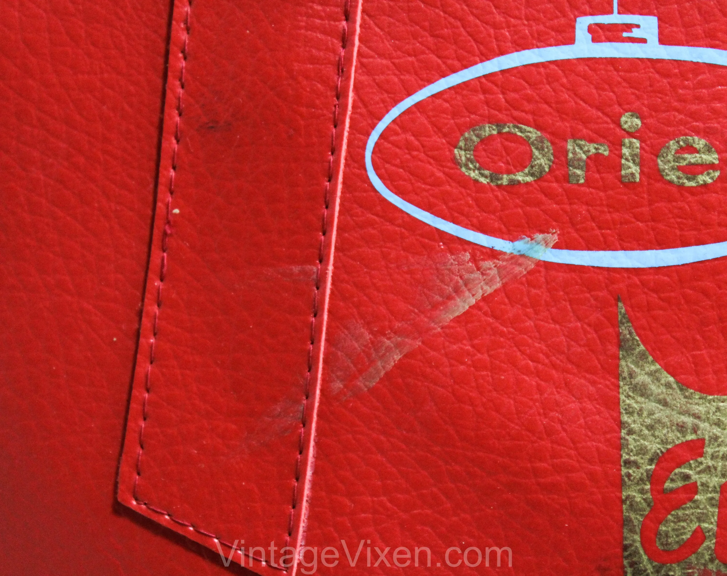 60s Red Tote Bag - Mod Travel Luggage - 1960s World Traveler Flight Suitcase - Mid Century Print Vinyl Travel Agency Logo - Two Handle Bag
