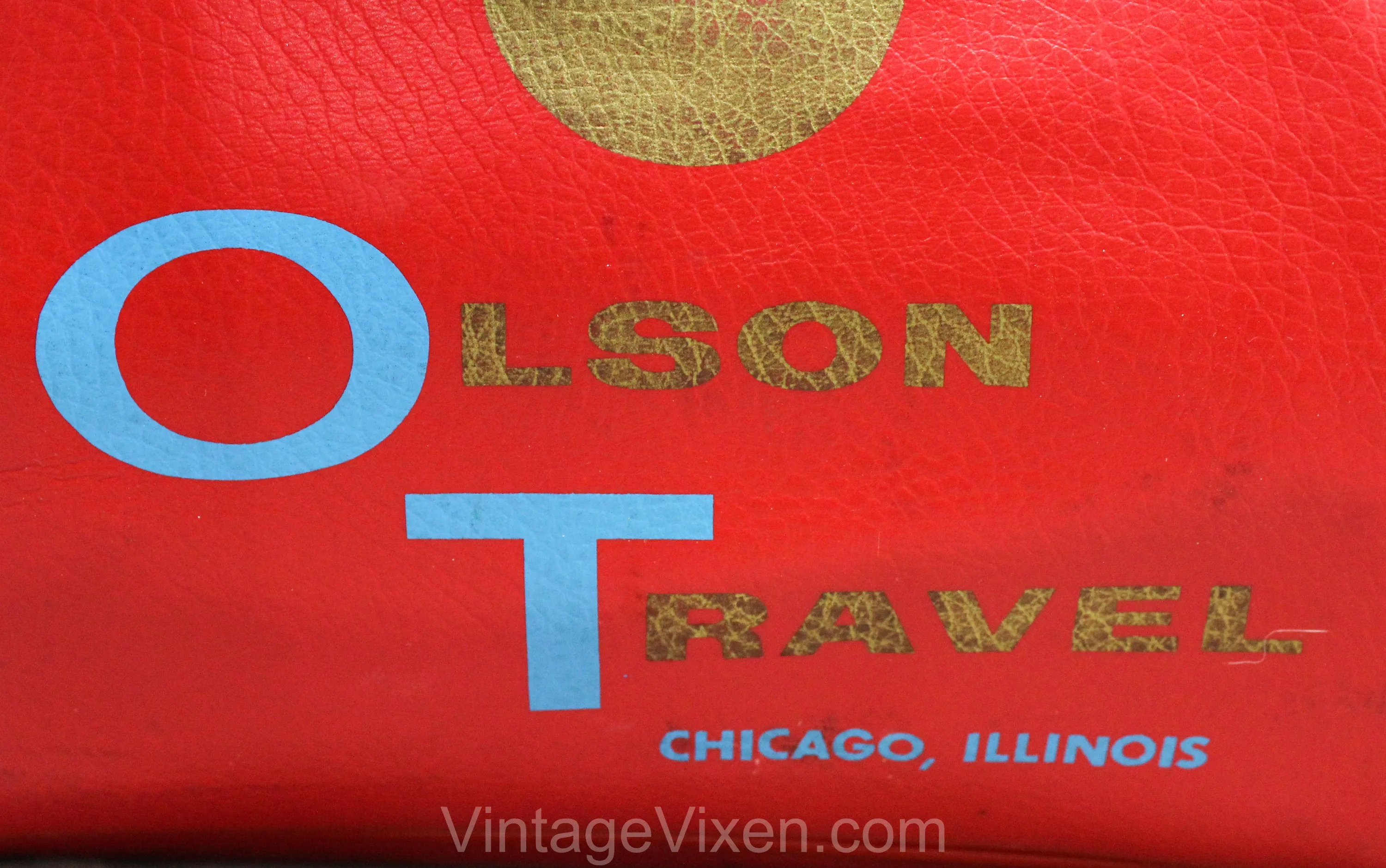 60s Red Tote Bag - Mod Travel Luggage - 1960s World Traveler Flight Suitcase - Mid Century Print Vinyl Travel Agency Logo - Two Handle Bag