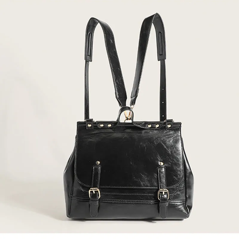 Backpack For Women Vintage Oil Wax Leather Multi-Functional Crossbody Bag