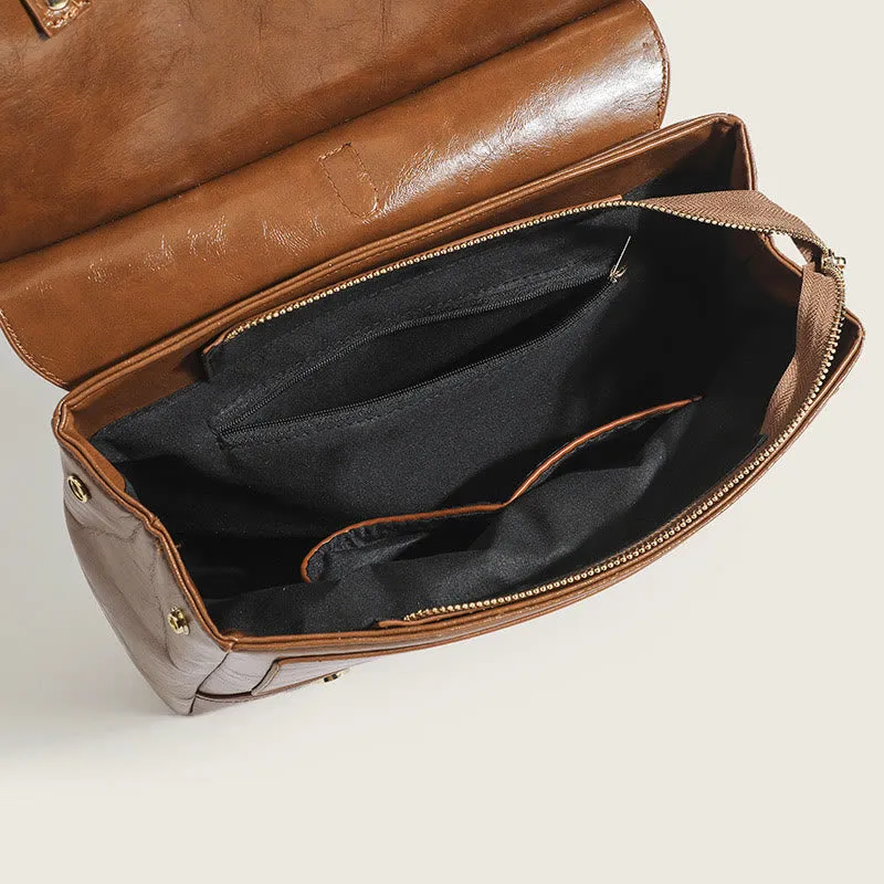 Backpack For Women Vintage Oil Wax Leather Multi-Functional Crossbody Bag
