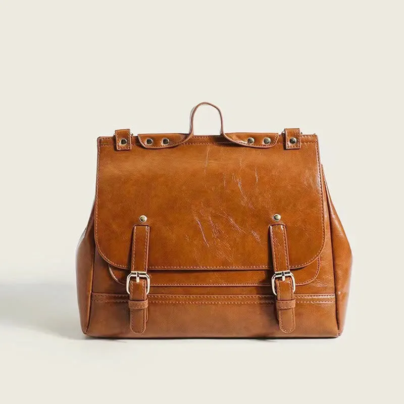 Backpack For Women Vintage Oil Wax Leather Multi-Functional Crossbody Bag