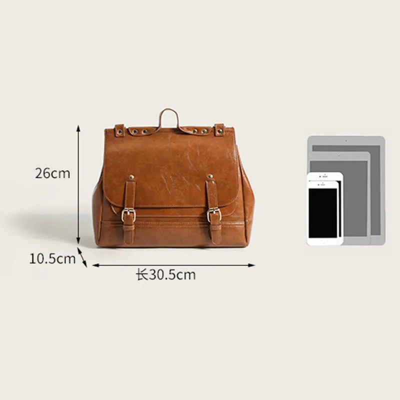 Backpack For Women Vintage Oil Wax Leather Multi-Functional Crossbody Bag