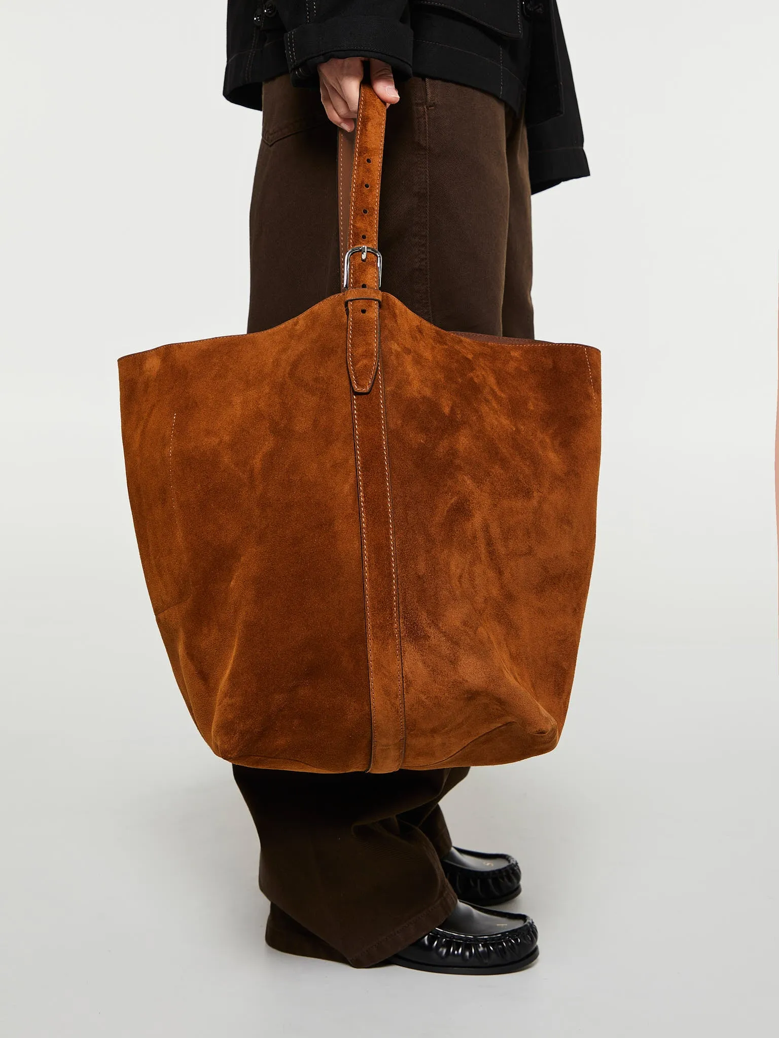 Belted Tote Bag in Tan Brown