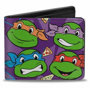 Bi-Fold Wallet - Classic TMNT Faces   I "PIZZA-HEART" TMNT Purple Pizza