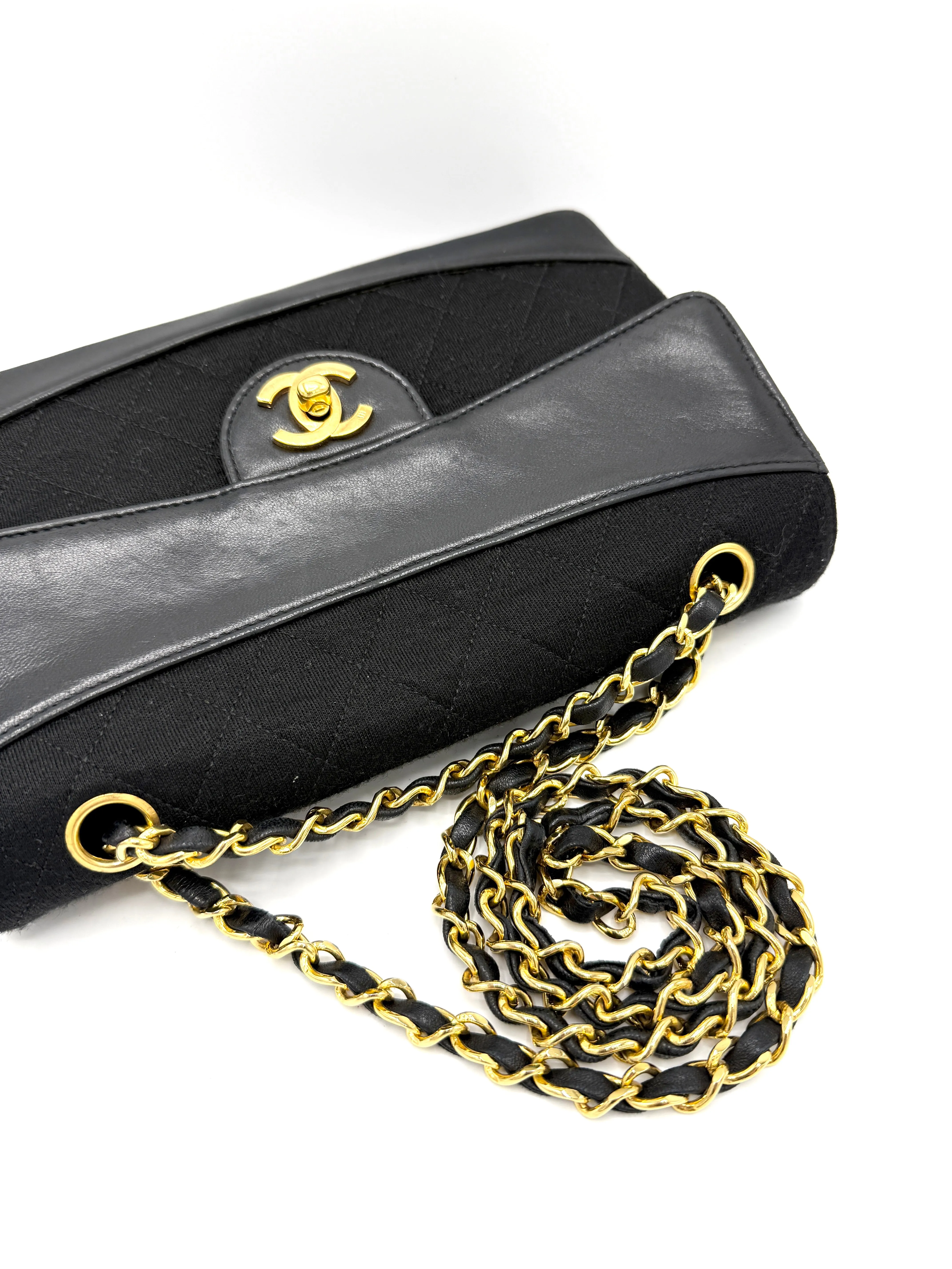 Black 24K CC Cotton Quilted/Lambskin Flap