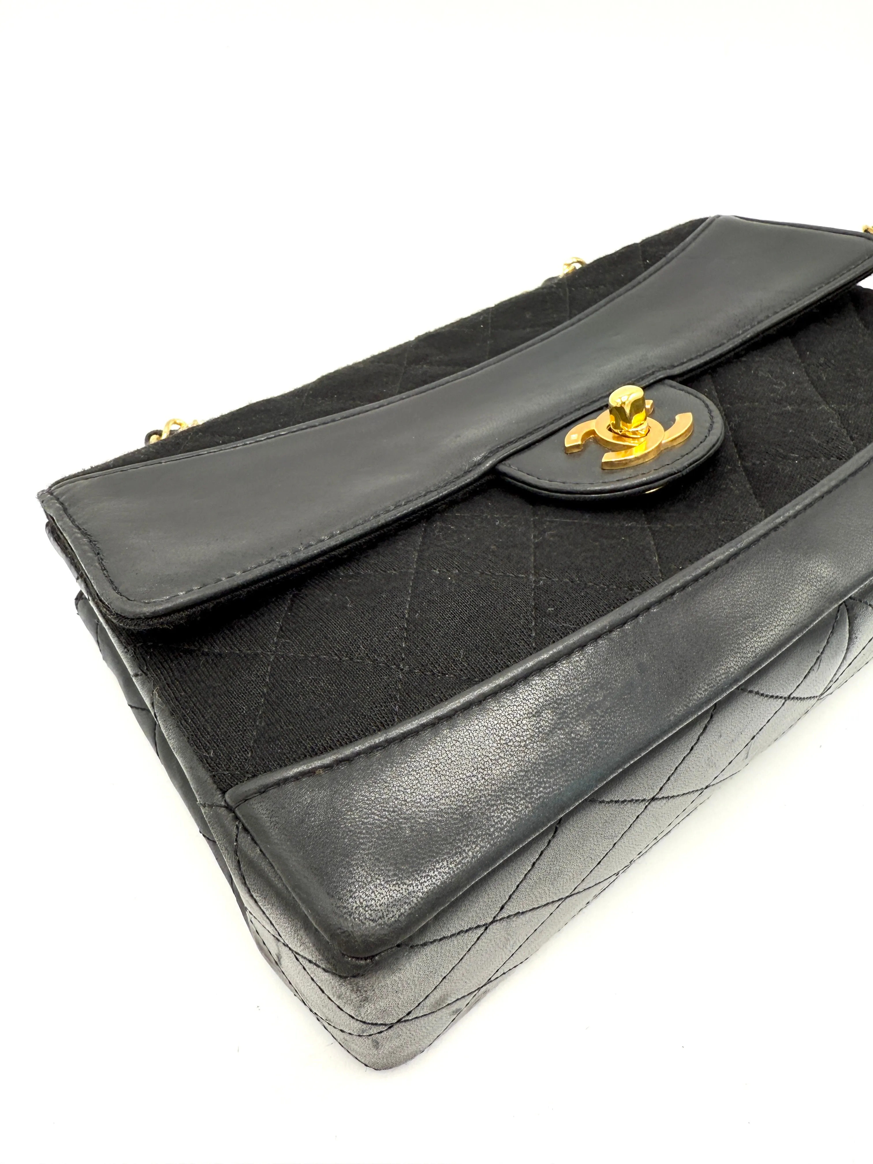 Black 24K CC Cotton Quilted/Lambskin Flap