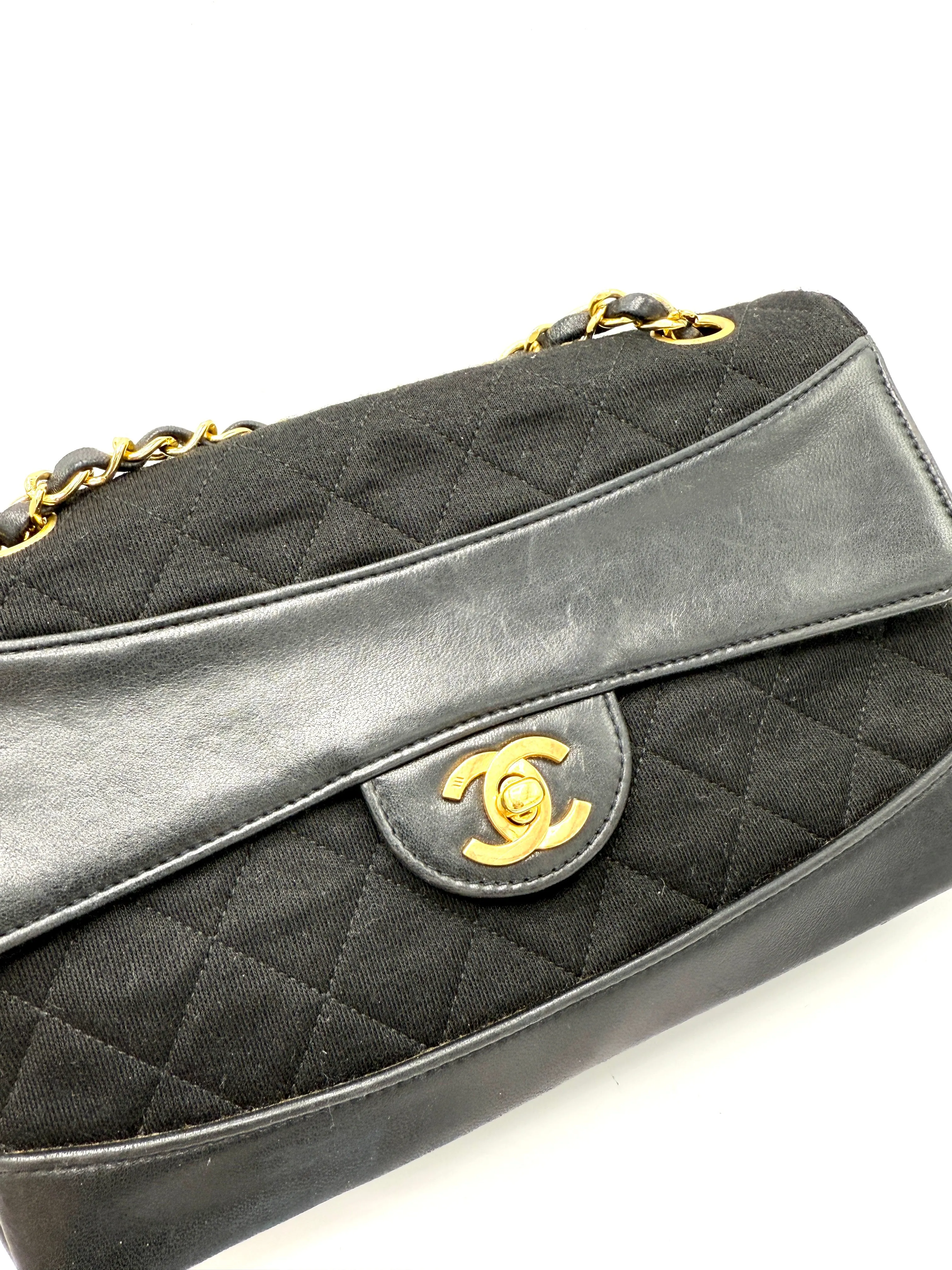 Black 24K CC Cotton Quilted/Lambskin Flap