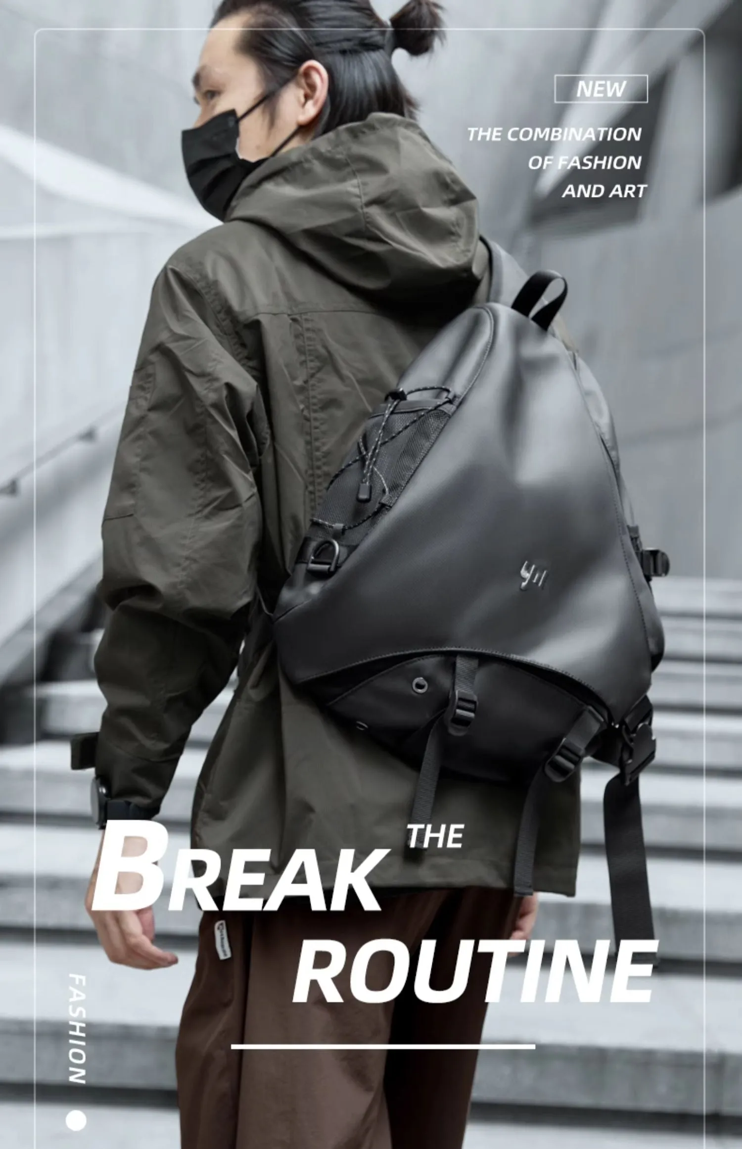 Black Large Sling Bag For Travel Cool Backpack Sling Waterproof Large Hiking Sling Bag For Big Men