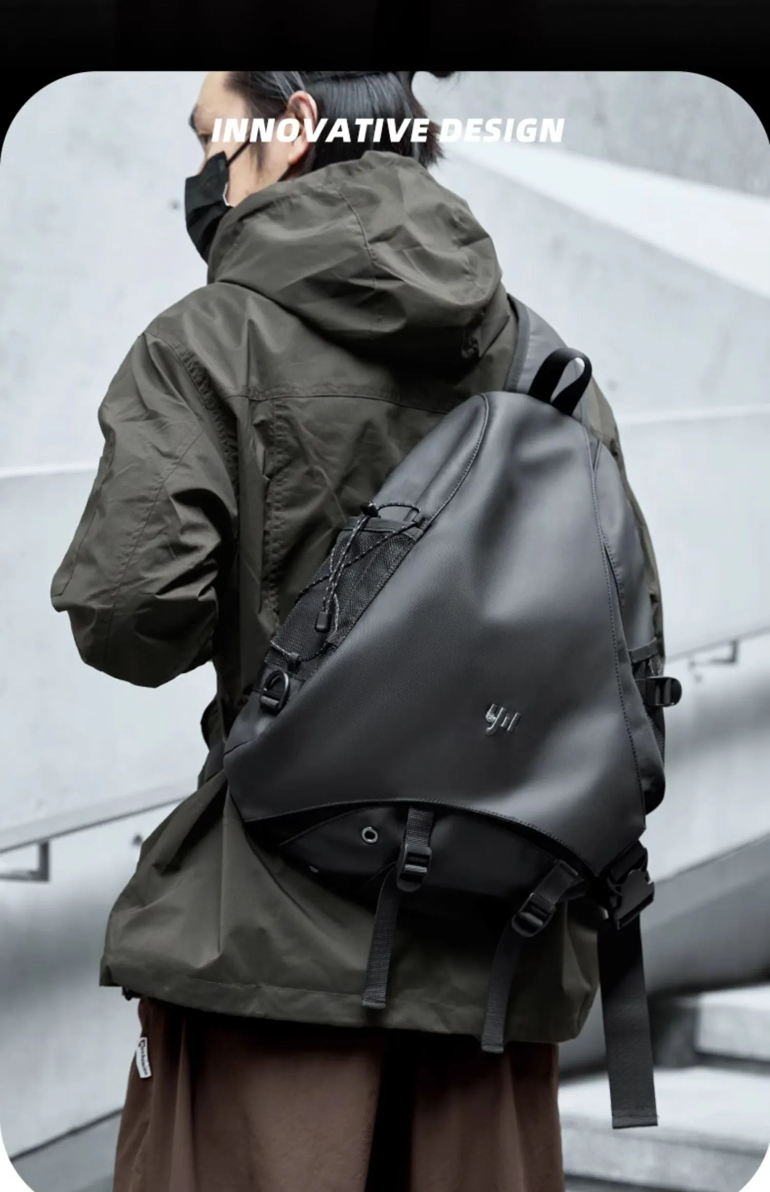 Black Large Sling Bag For Travel Cool Backpack Sling Waterproof Large Hiking Sling Bag For Big Men