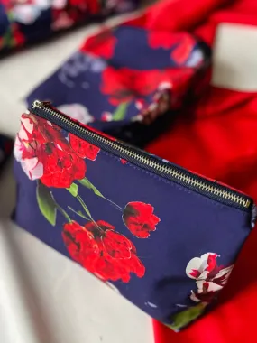 Blue And Red Floral Makeup Bag | Royal Blue