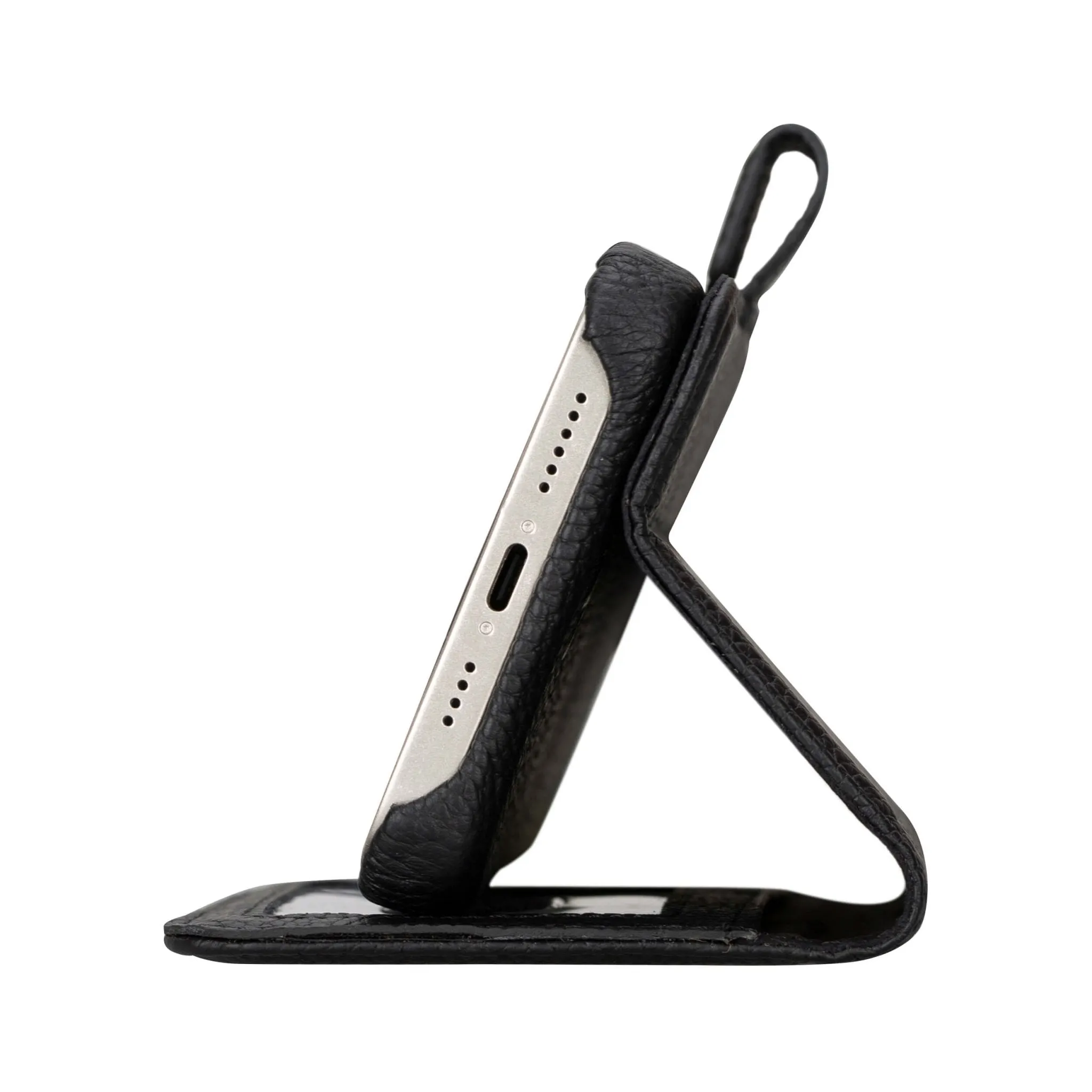 Burkley iPhone 15 Plus Wallet Case, Pebble Black