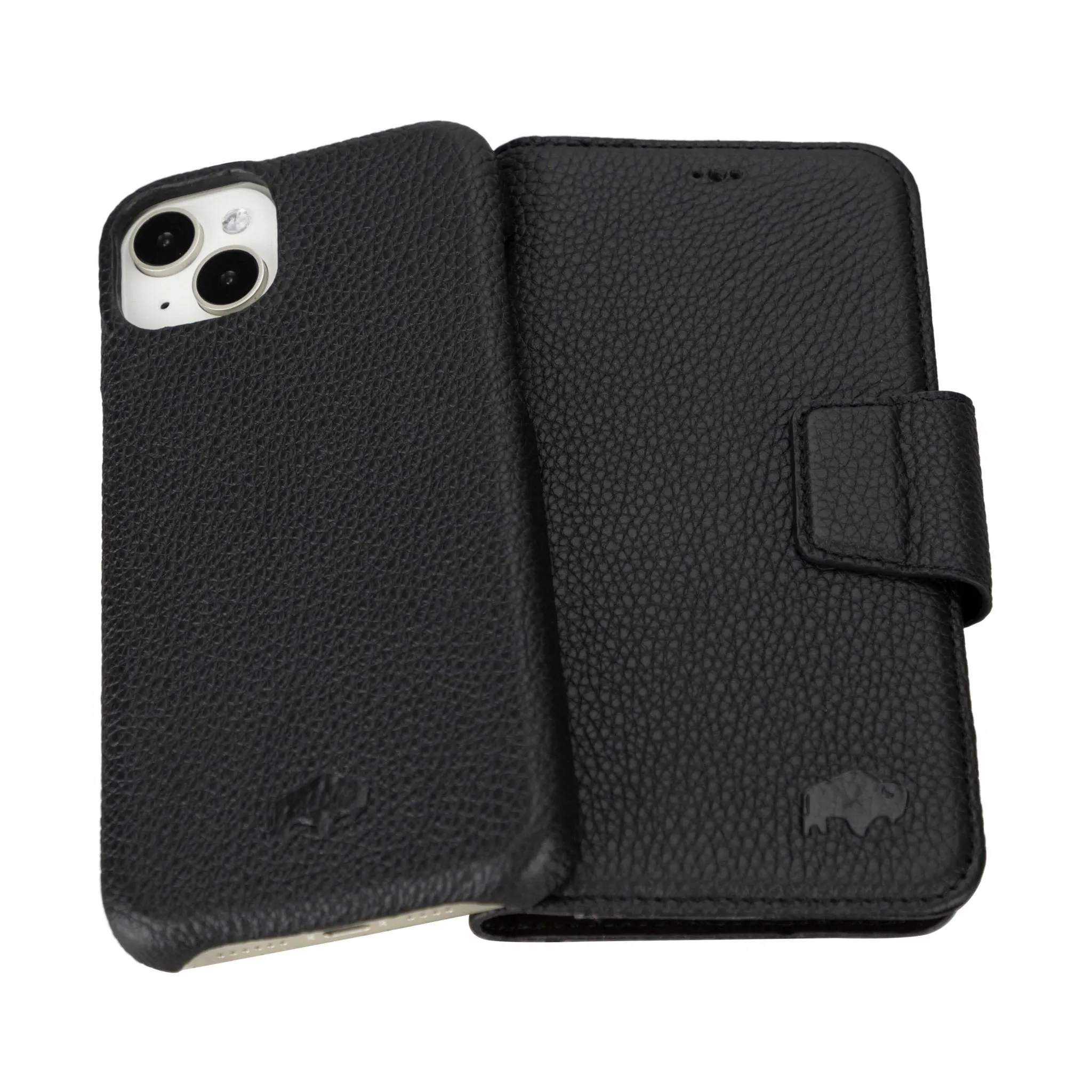 Burkley iPhone 15 Plus Wallet Case, Pebble Black