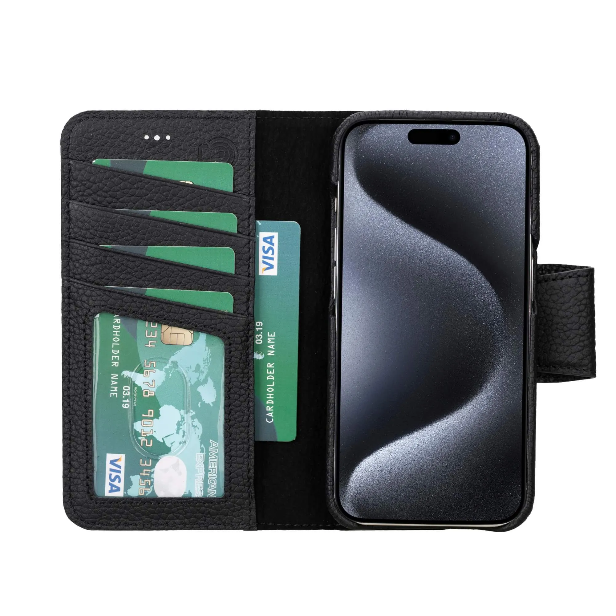 Burkley iPhone 15 Pro Wallet Case, Pebble Black