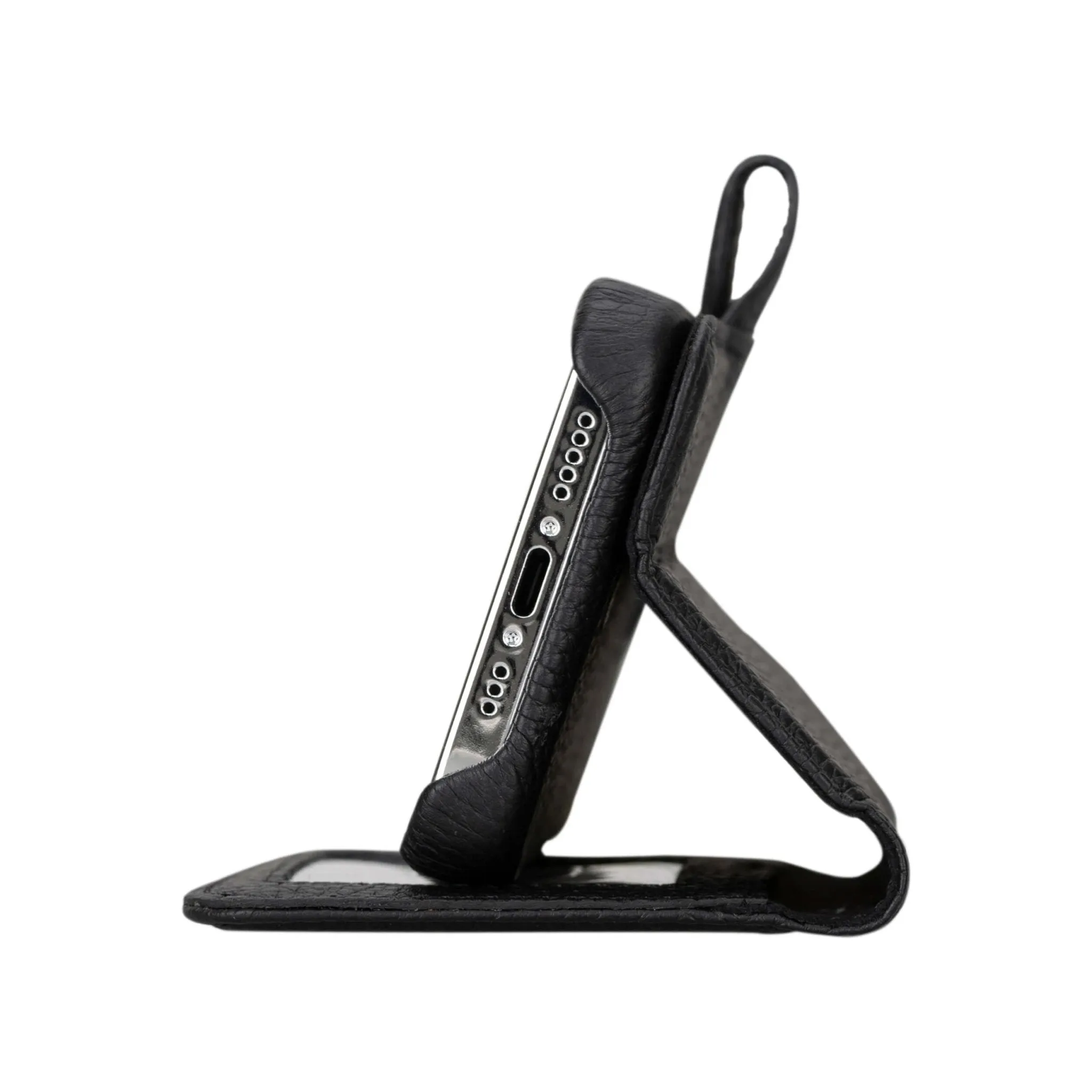 Burkley iPhone 15 Pro Wallet Case, Pebble Black