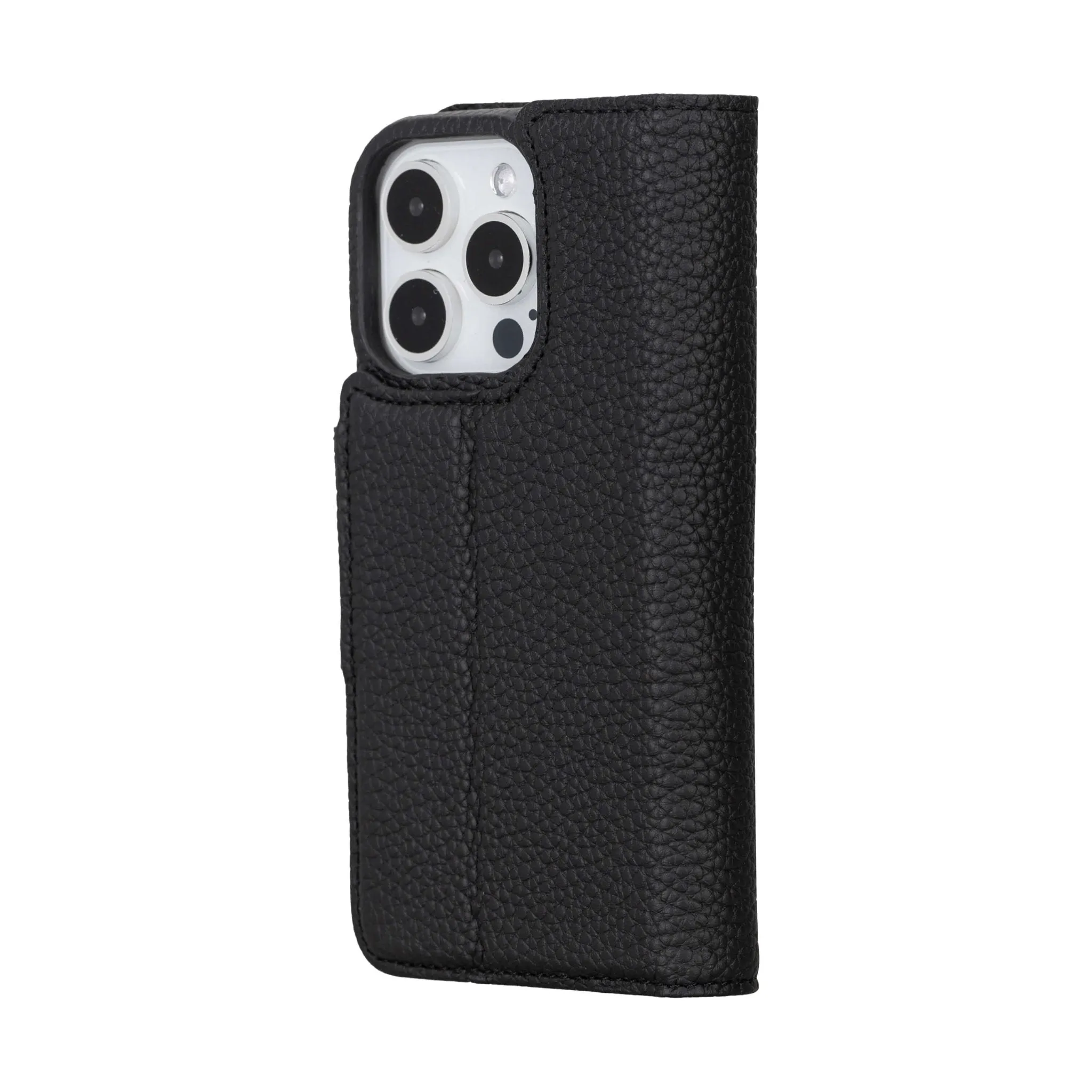 Burkley iPhone 15 Pro Wallet Case, Pebble Black
