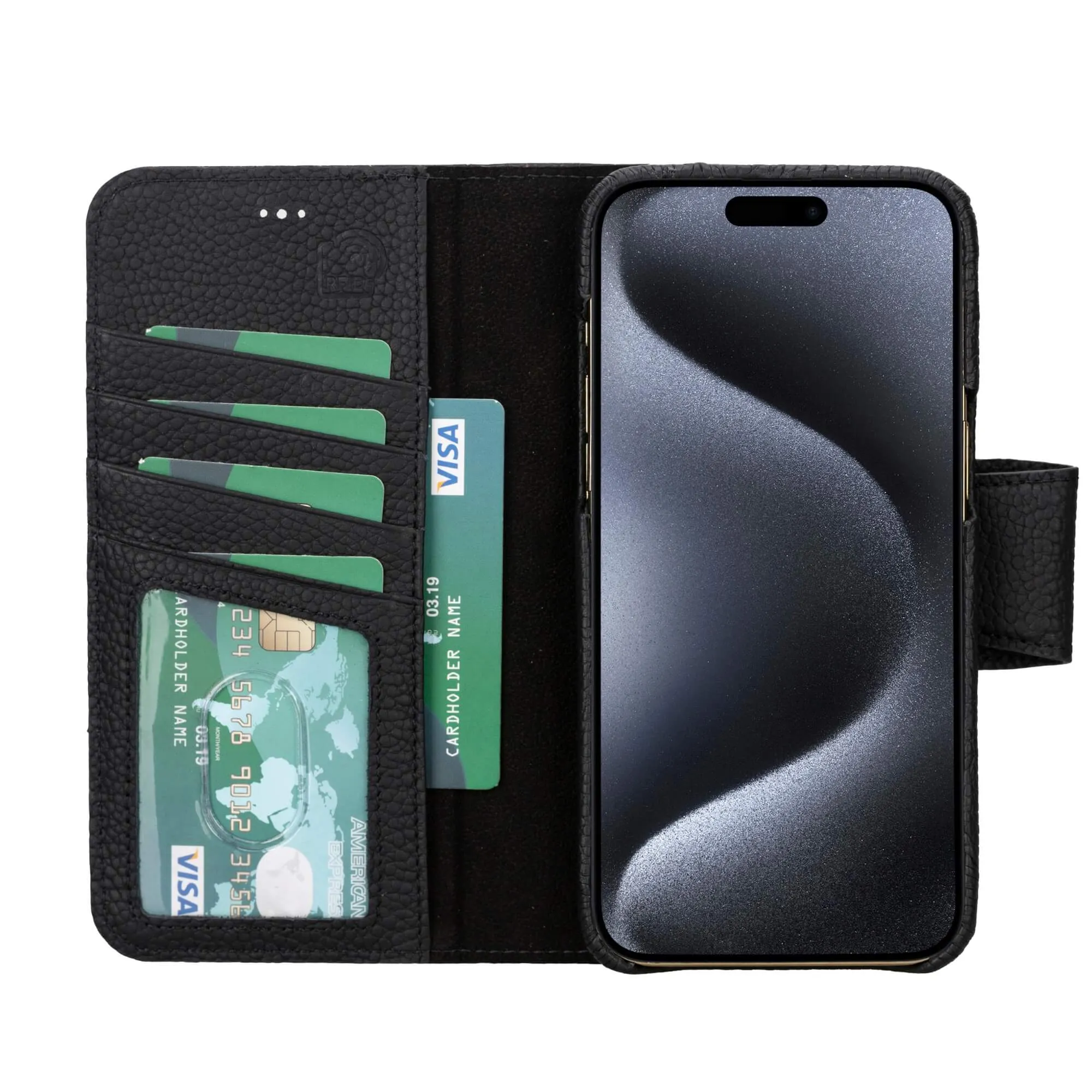 Burkley iPhone 16 Pro Max Wallet Case, Pebble Black