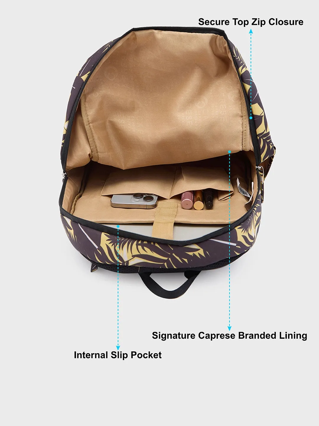 Caprese Eddy Laptop Backpack Medium Printed Black