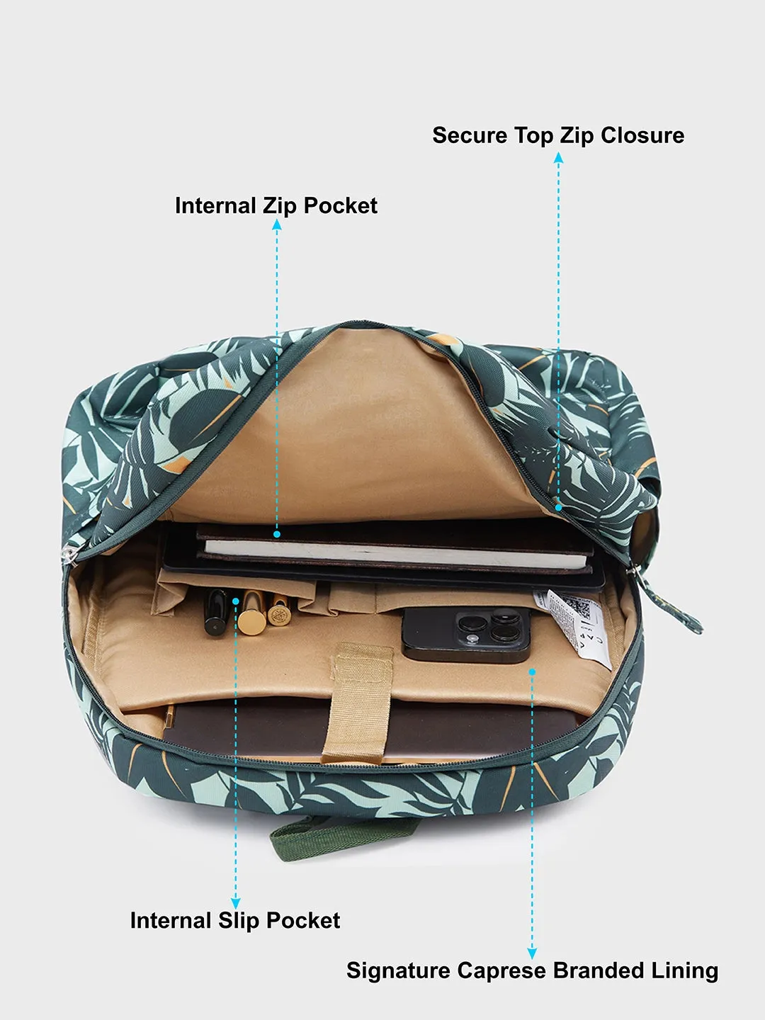 Caprese Eddy Laptop Backpack Medium Printed Green
