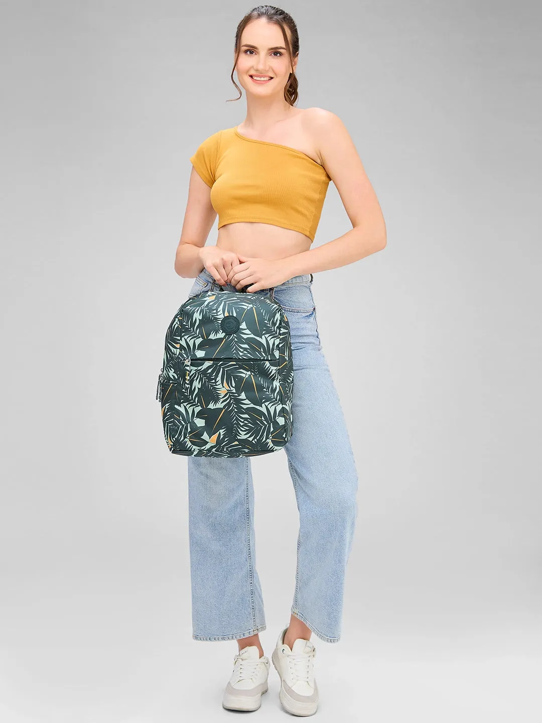 Caprese Eddy Laptop Backpack Medium Printed Green