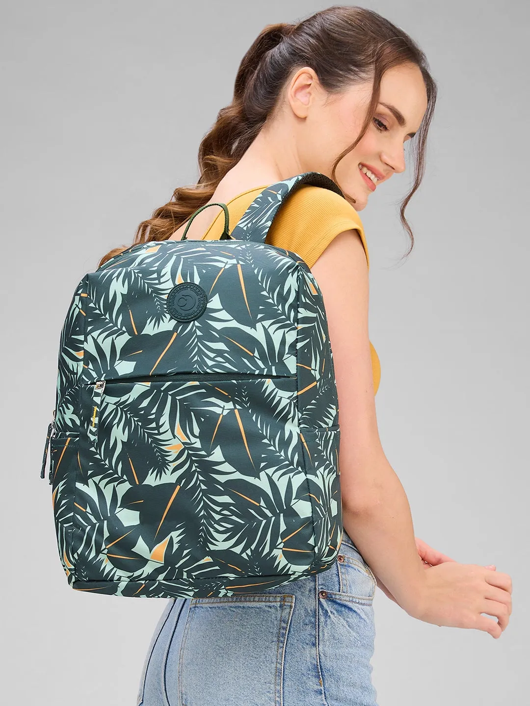 Caprese Eddy Laptop Backpack Medium Printed Green