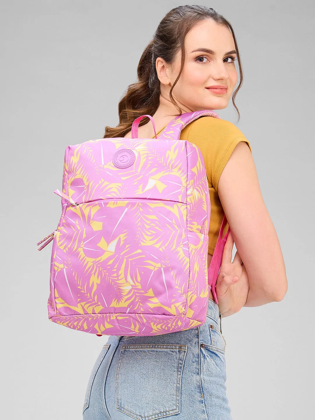 Caprese Eddy Laptop Backpack Medium Printed Pink
