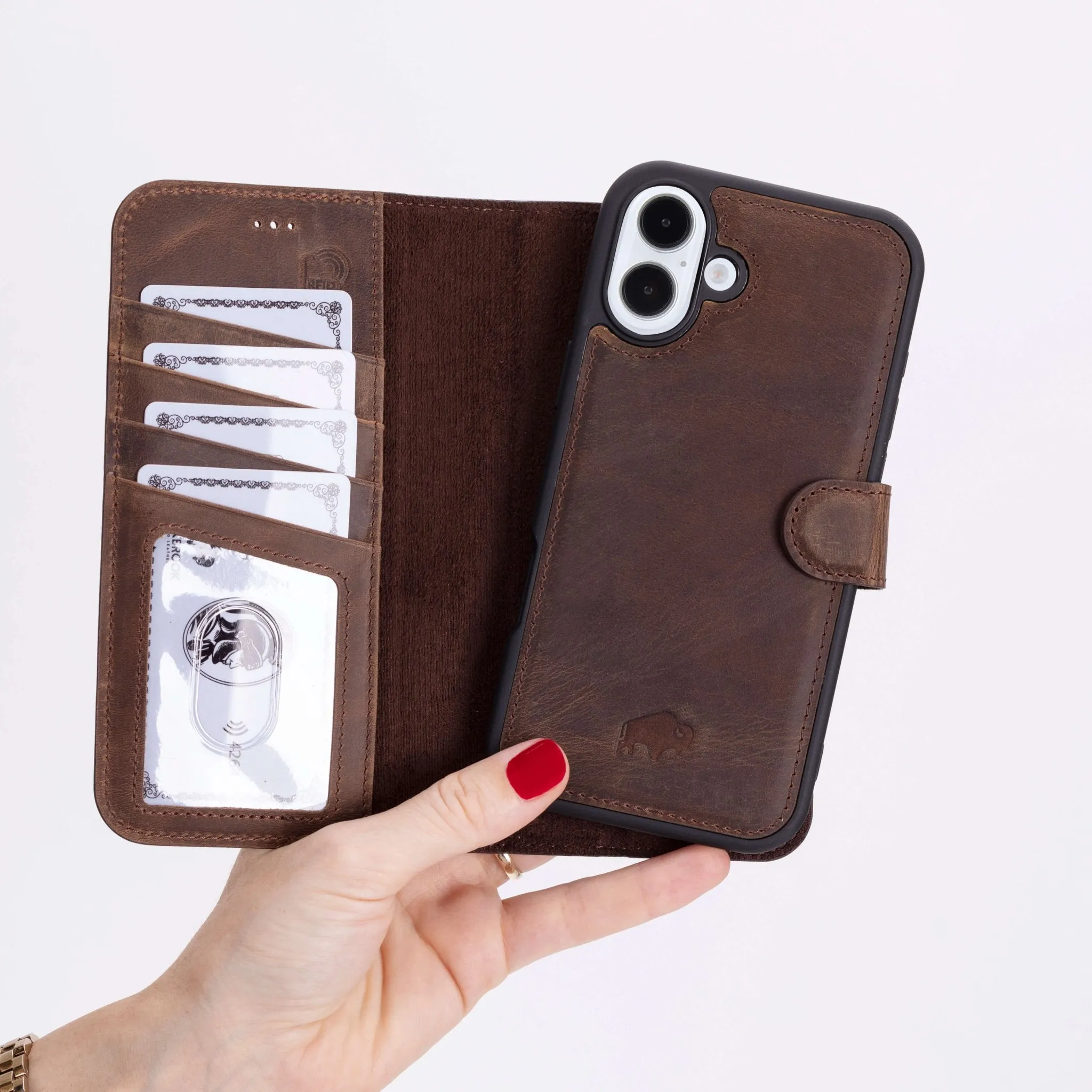 Carter iPhone 16 Plus Wallet Case, Distressed Coffee