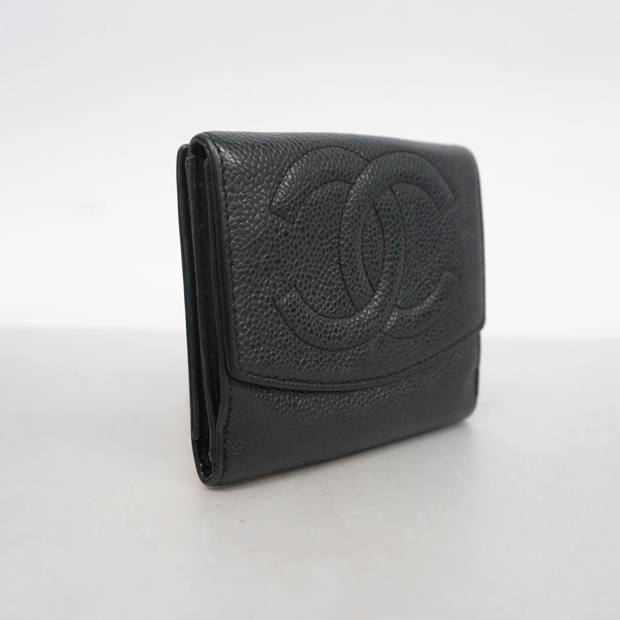 Chanel Bi-fold Wallet Women's Caviar Leather Black