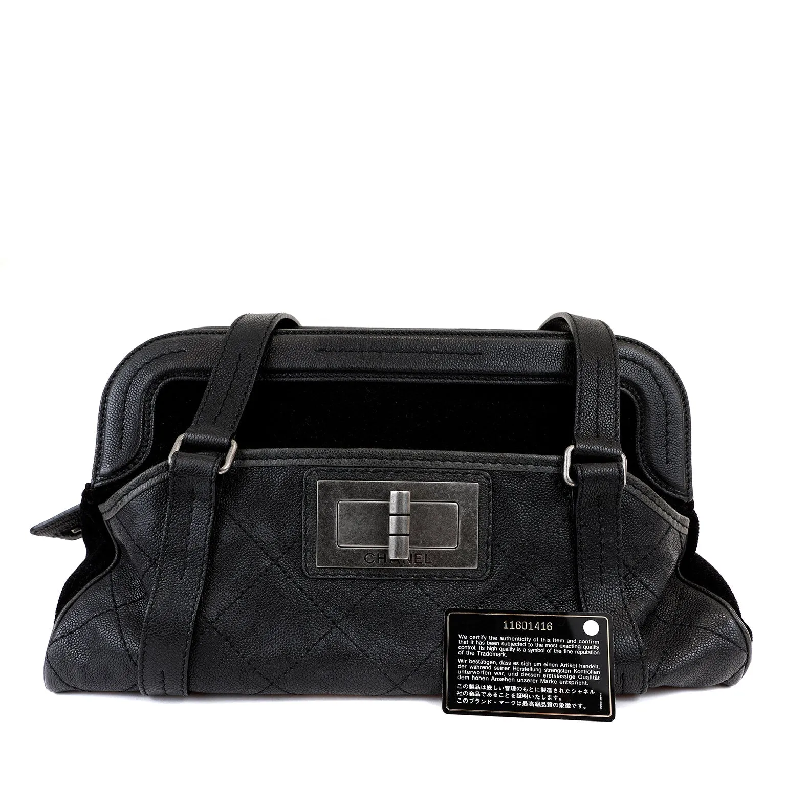 Chanel Black Double Pocket Tote Reissue Quilted Lambskin & Suede w/ Brushed Hardware