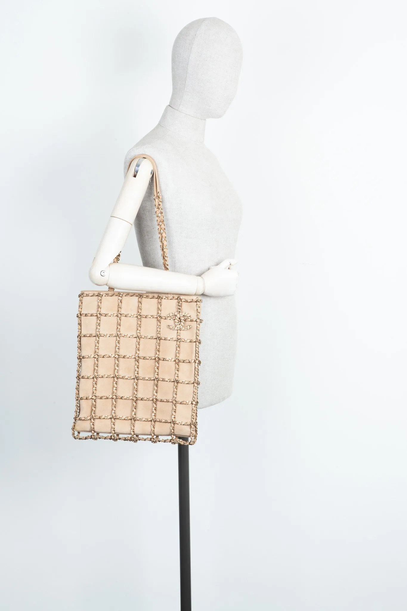 CHANEL Chain Shopping Tote Suede Beige