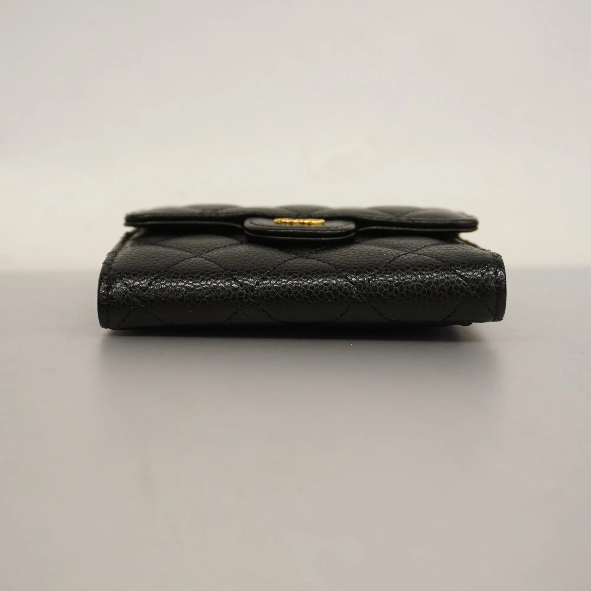 CHANEL  Matelasse Tri-fold Wallet Gold Metal Fittings Women's Caviar Leather