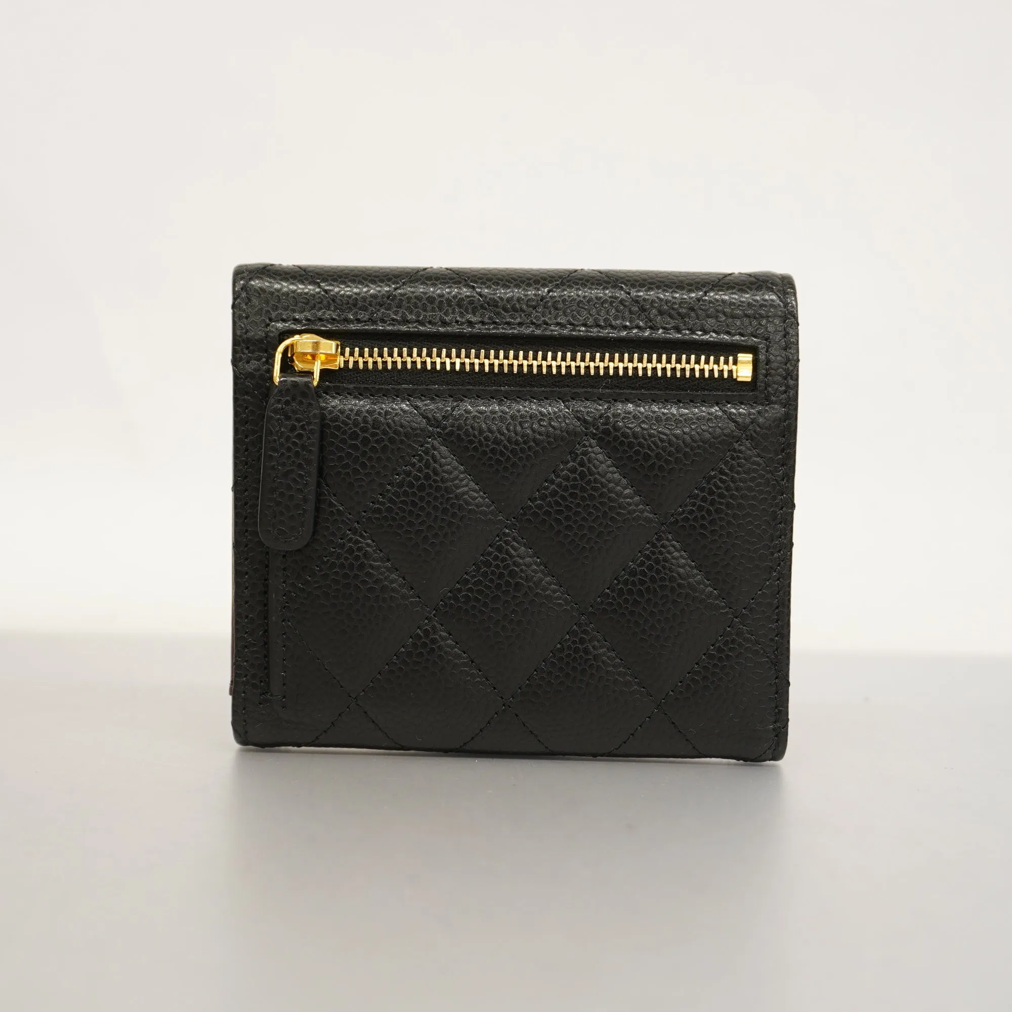 CHANEL  Matelasse Tri-fold Wallet Gold Metal Fittings Women's Caviar Leather