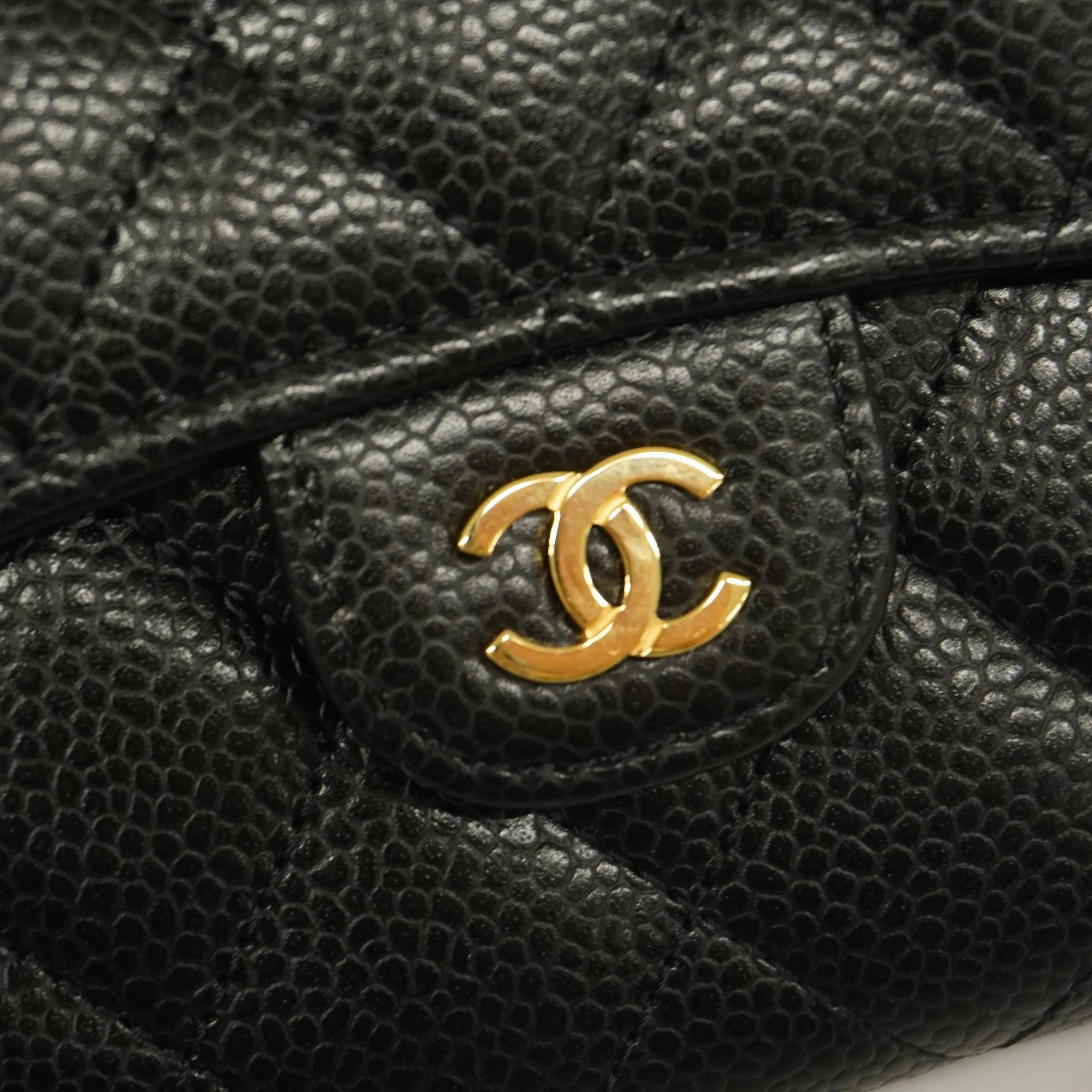 CHANEL  Matelasse Tri-fold Wallet Gold Metal Fittings Women's Caviar Leather