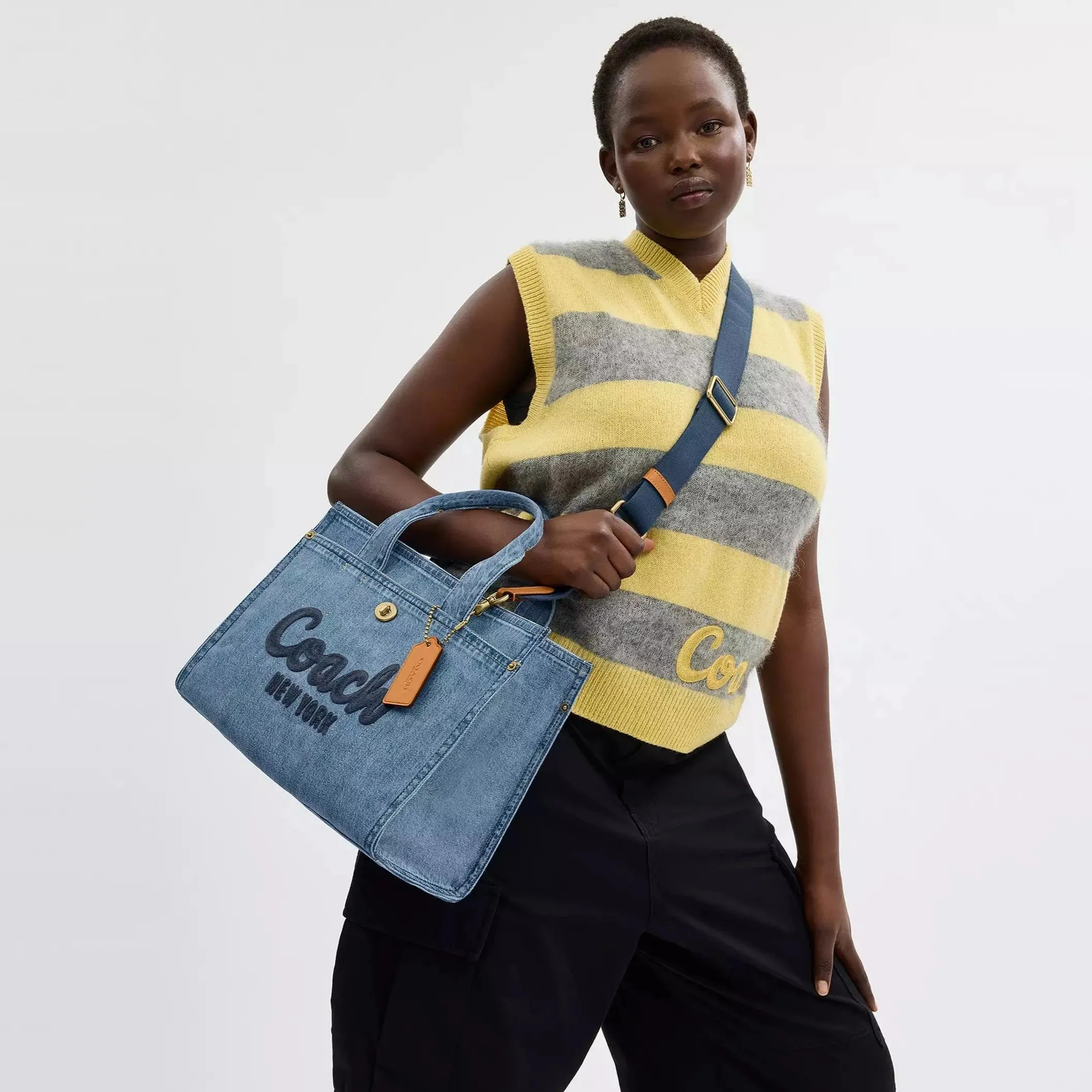 Coach Denim Cargo Tote Bag in Brass/Indigo