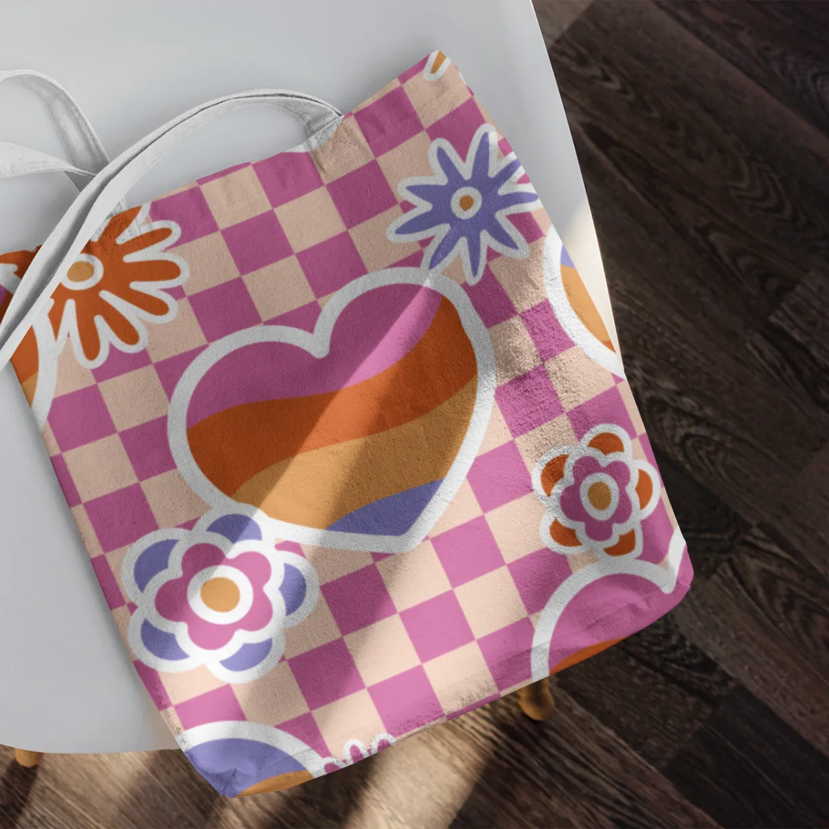 Colorful Flower and Heart Premium Tote Bag
