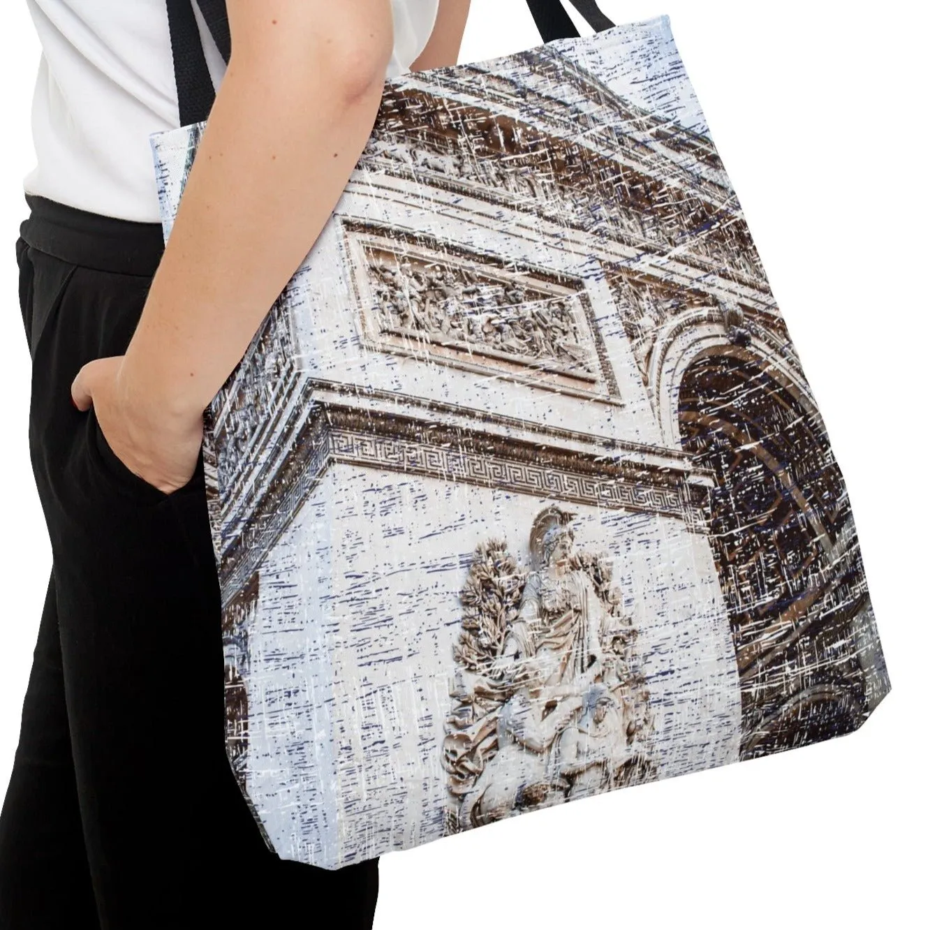 Corner View of Arc de Triomphe Large Tote Bag - Parisian Landmark Elegance