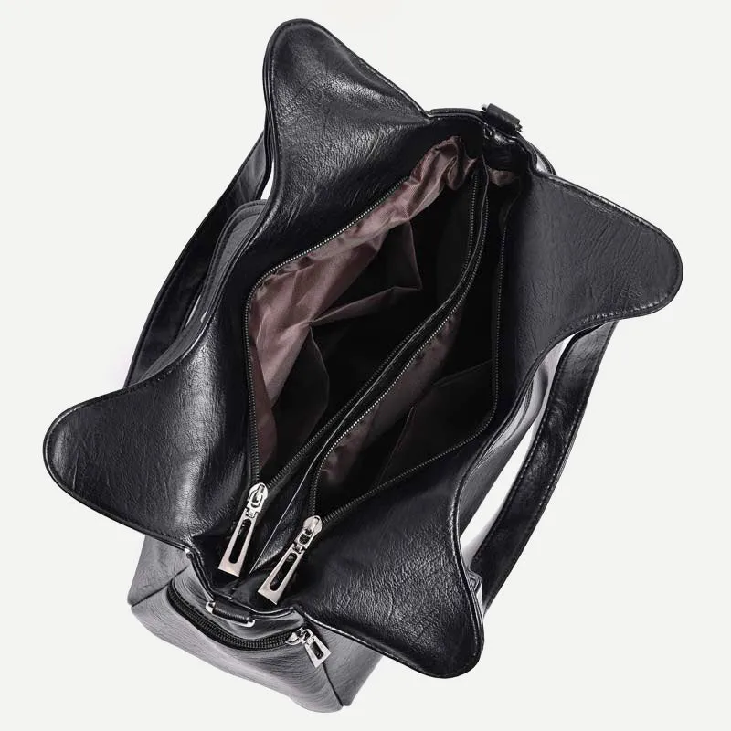 Double Large Compartment Tote Hobo Bag Leather Handbag with Crossbody Strap