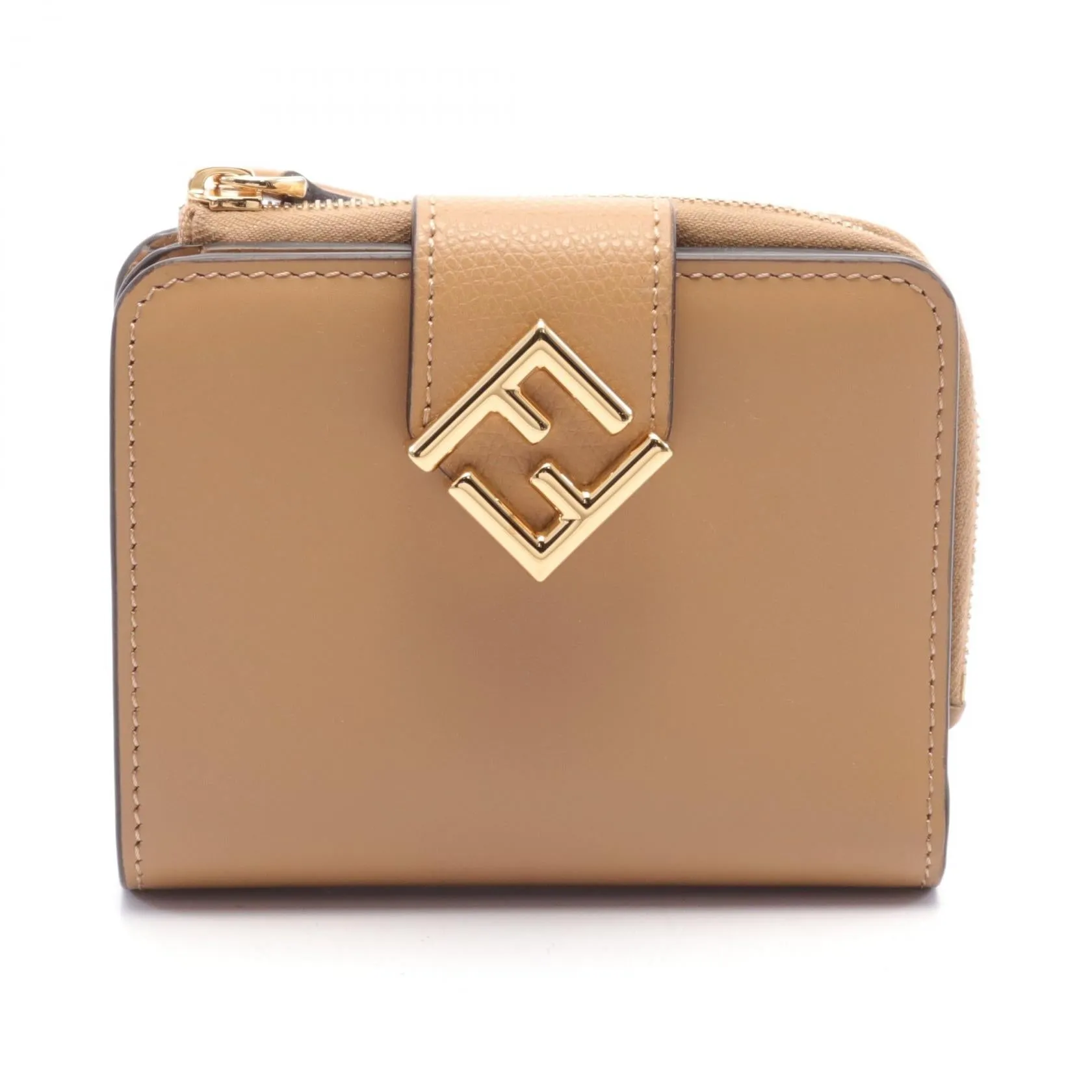 Fendi Leather ALWA FF Diamond Wallet Beige