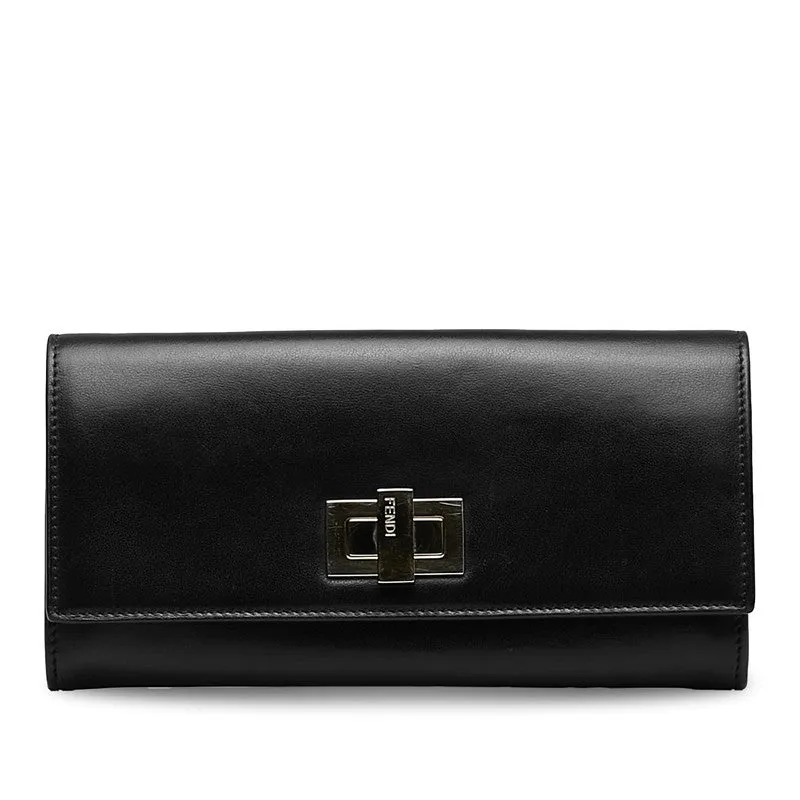 Fendi Peekaboo Leather Long Wallet 8M0377 Black Gold