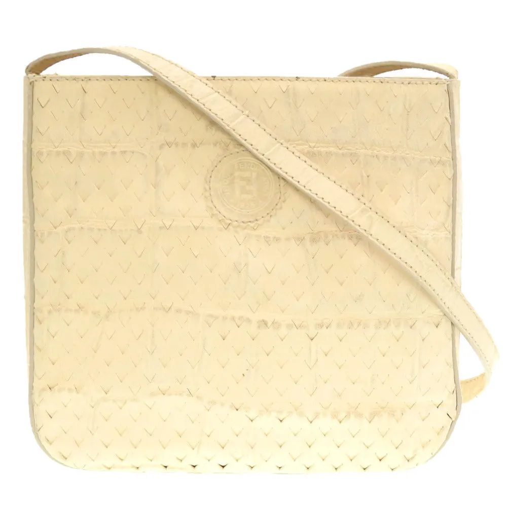 FENDI Shoulder Bag Embossed leather Ivory Women Used