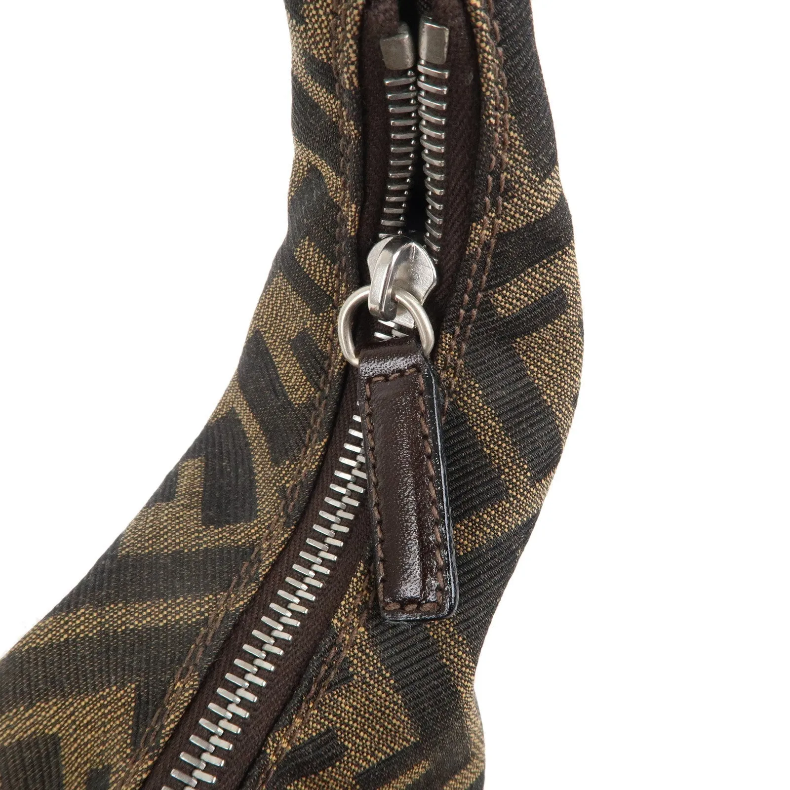 FENDI Zucca Canvas Leather Shoulder Bag Brown Black 0916321001