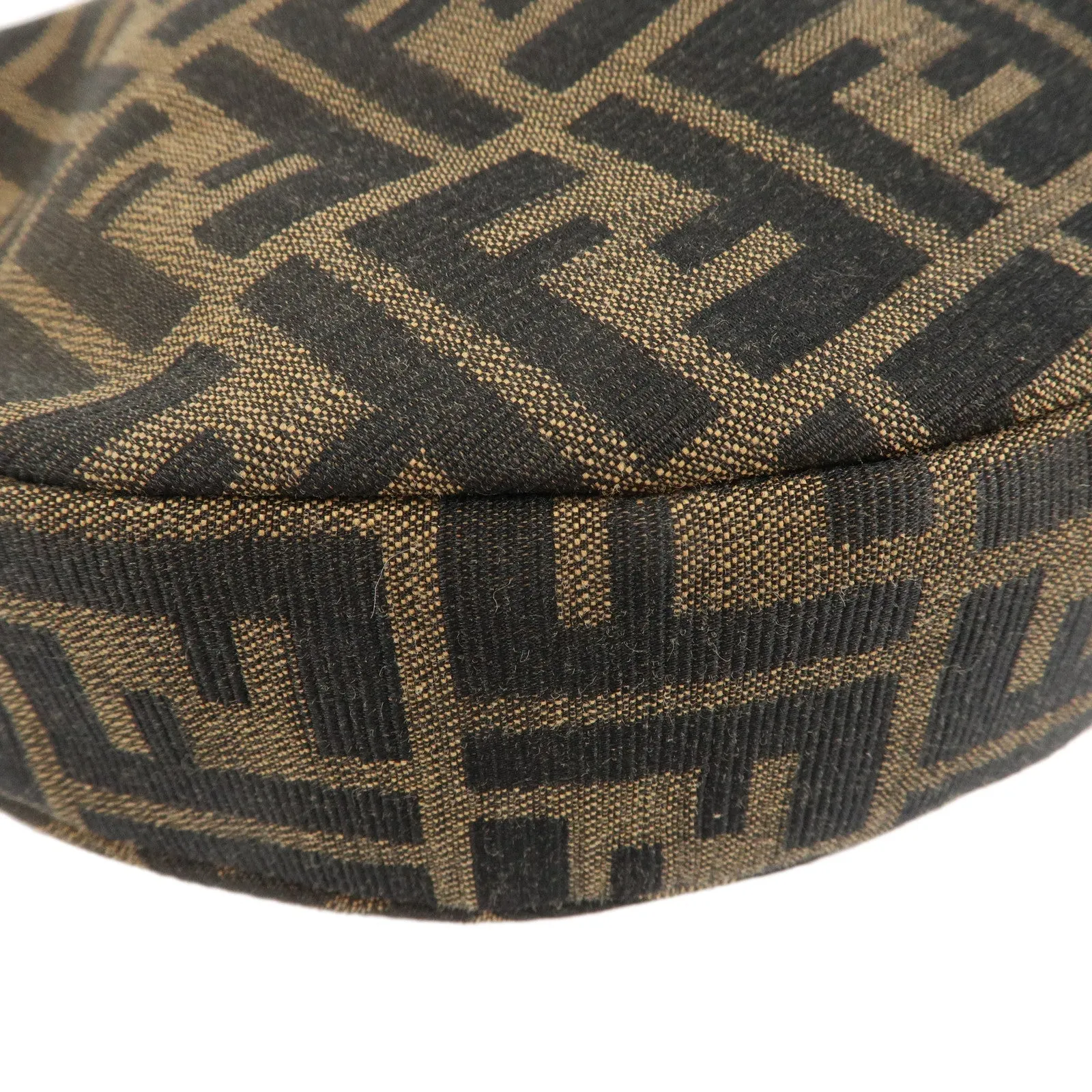 FENDI Zucca Canvas Leather Shoulder Bag Brown Black 0916321001