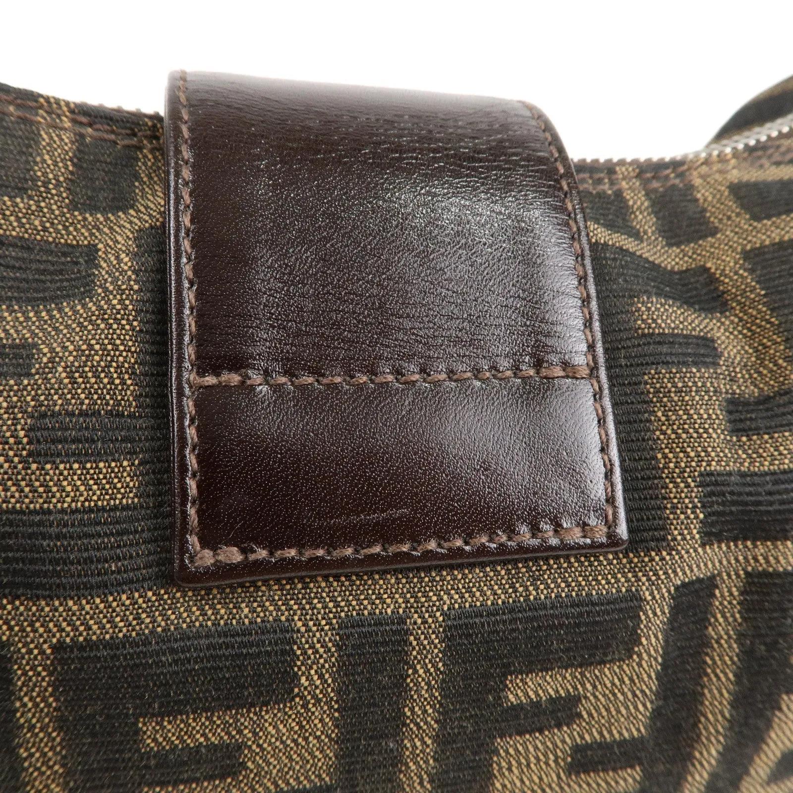 FENDI Zucca Canvas Leather Shoulder Bag Brown Black 0916321001