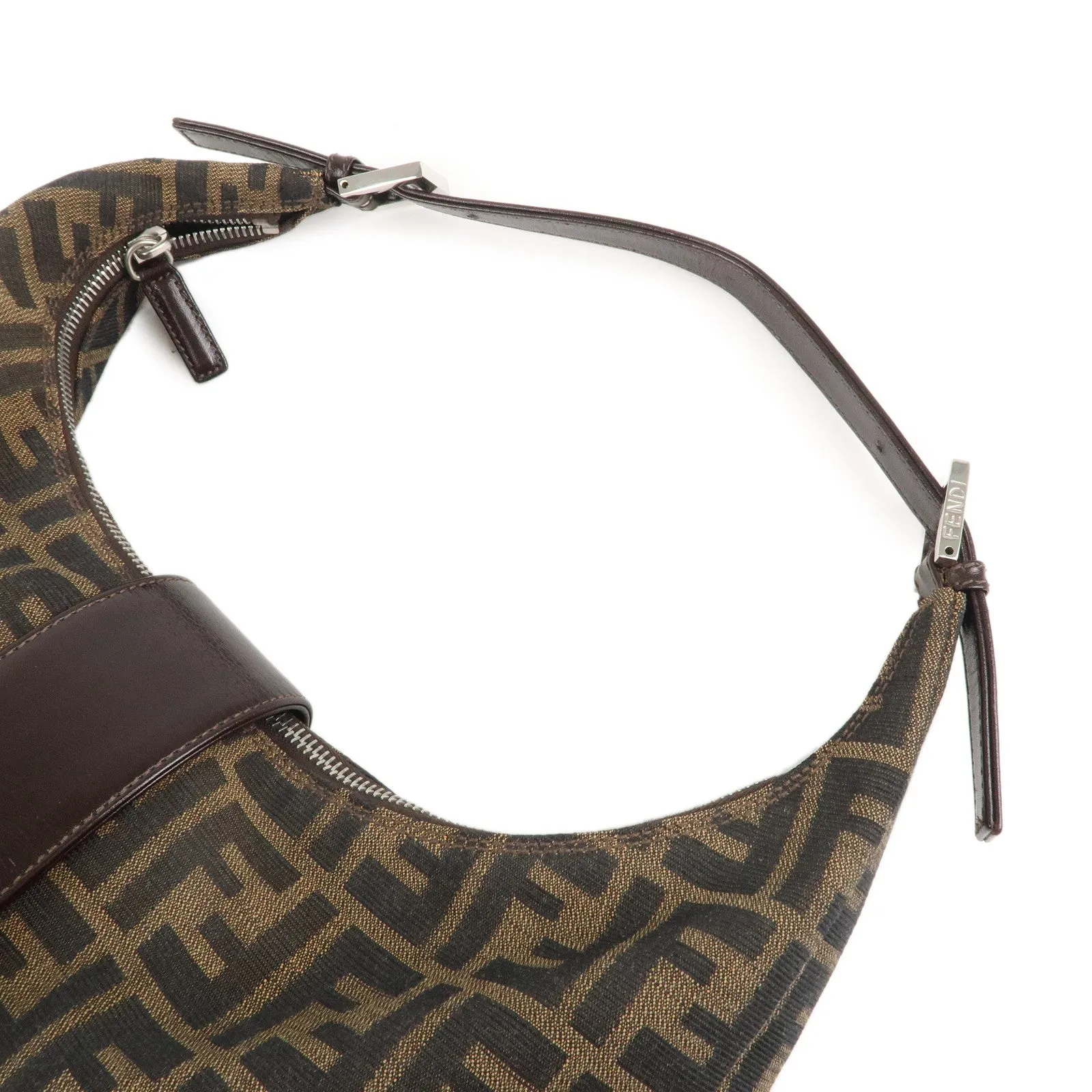 FENDI Zucca Canvas Leather Shoulder Bag Brown Black 0916321001