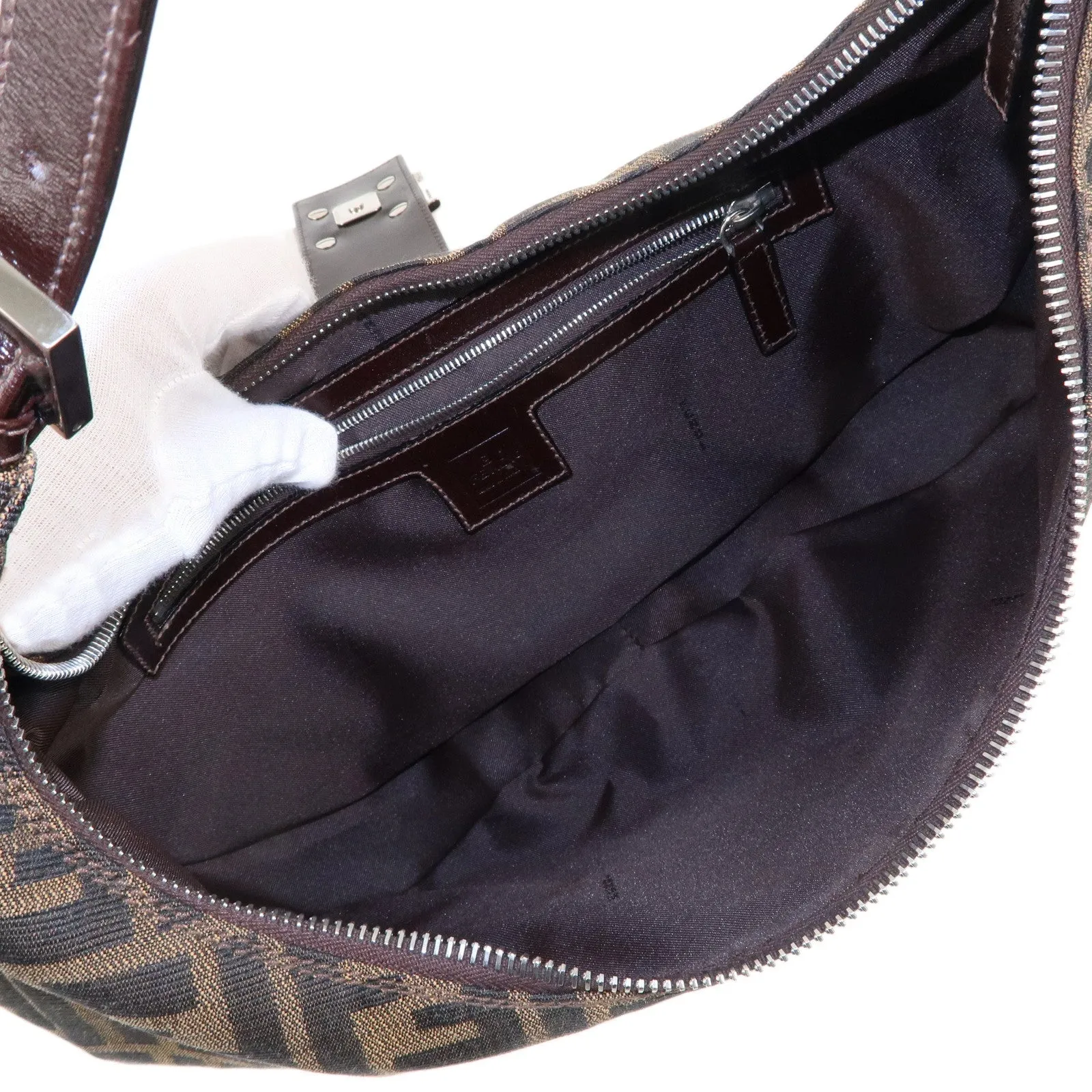 FENDI Zucca Canvas Leather Shoulder Bag Brown Black 0916321001