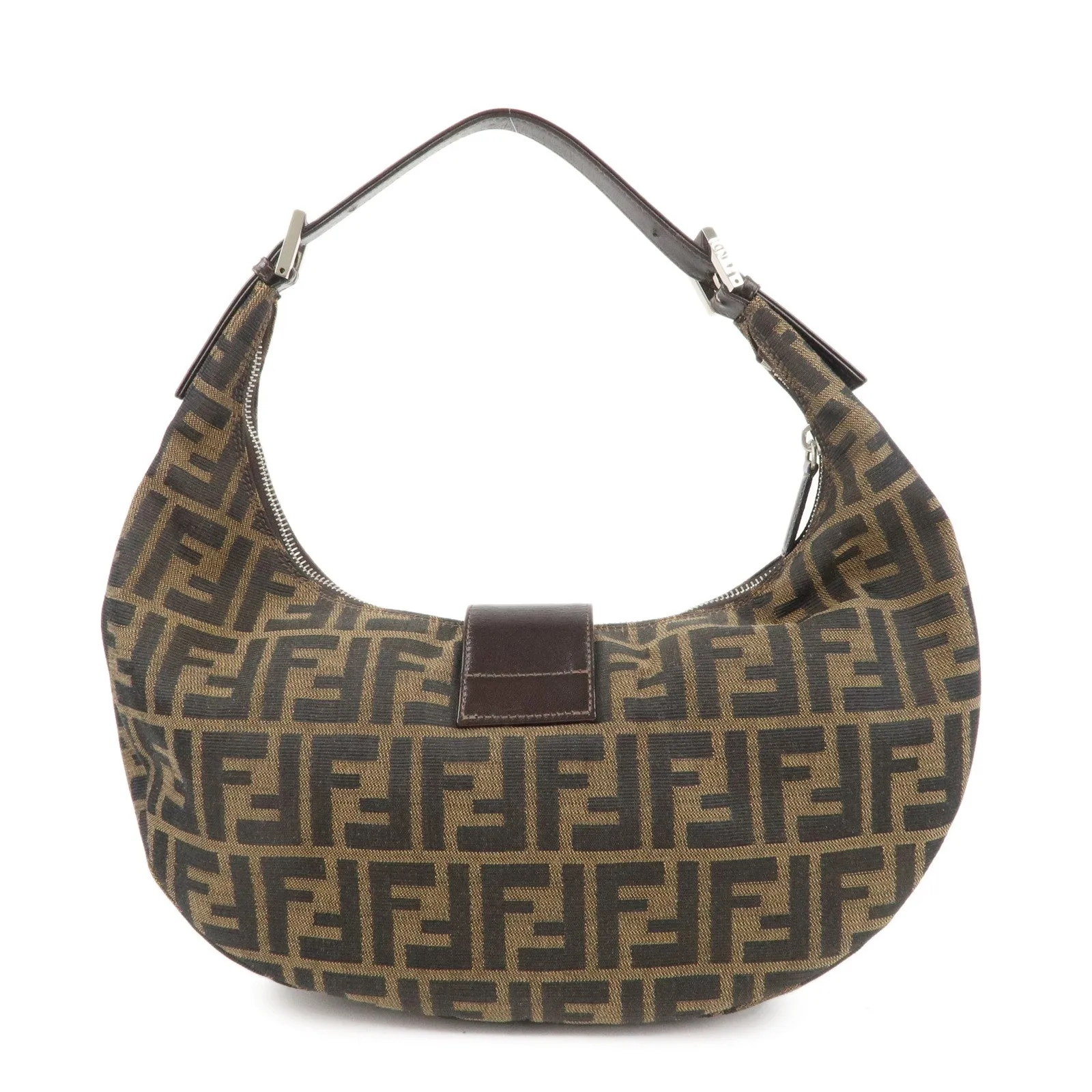 FENDI Zucca Canvas Leather Shoulder Bag Brown Black 0916321001