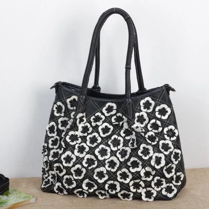 Genuine Leather Multicolor Flower Boho Handbag