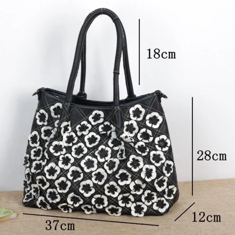 Genuine Leather Multicolor Flower Boho Handbag