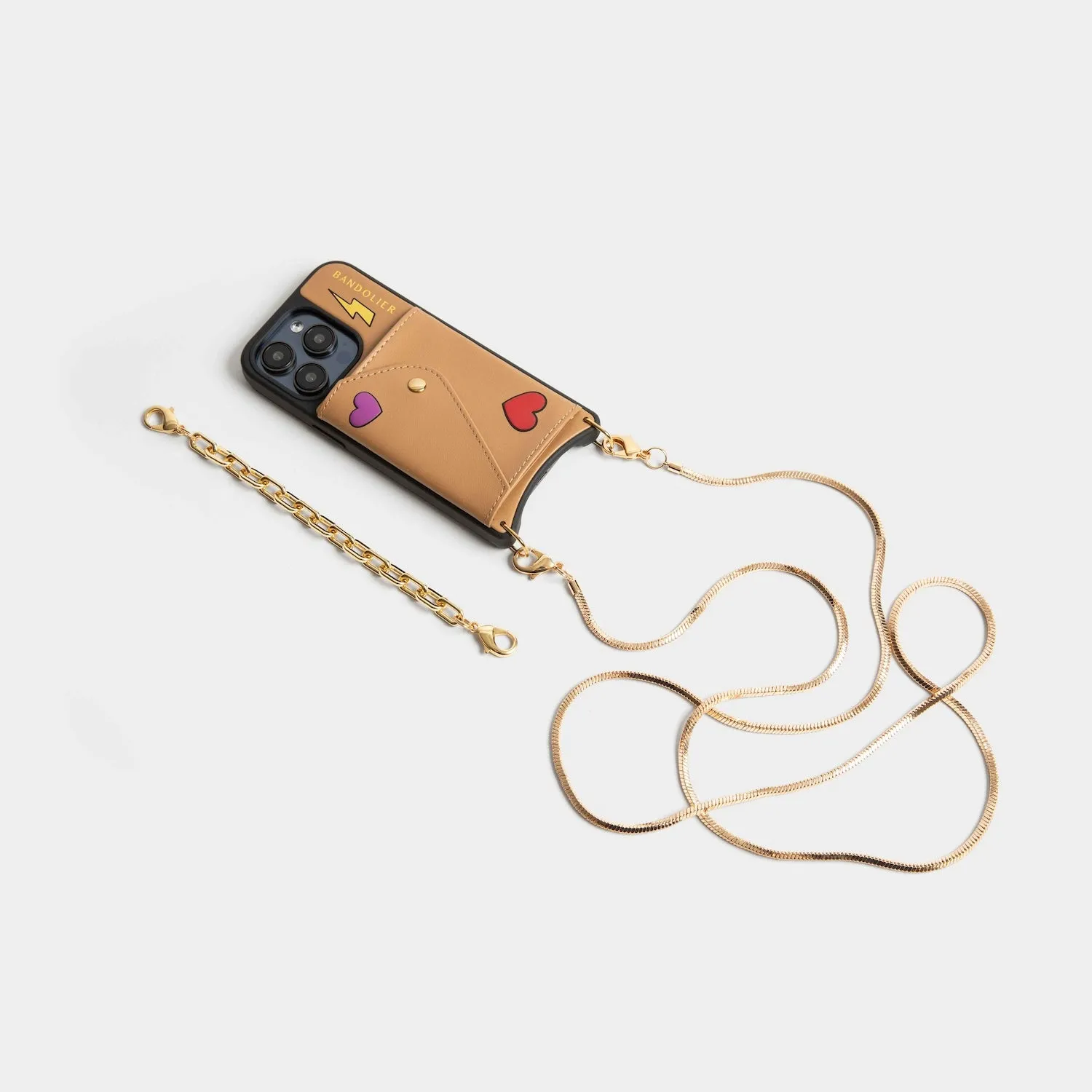 Gia Bolt Side Slot Leather Crossbody Bandolier Set - Electric Heart/Tan/Gold