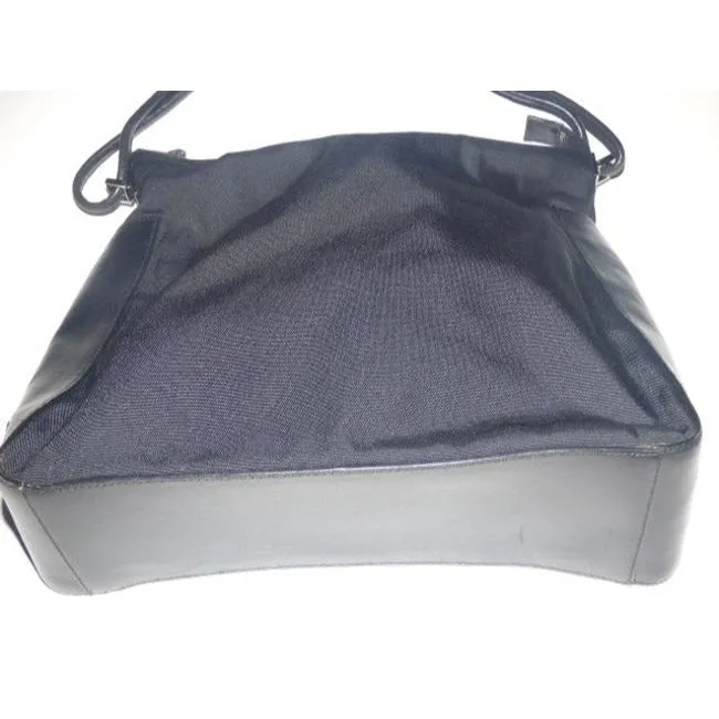 Gucci New Black Leather Nylon Fabric Shoulder Bag