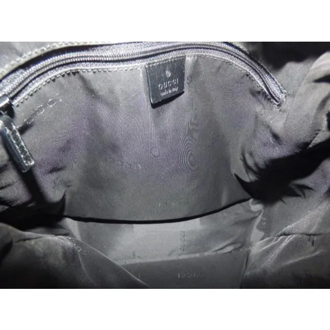 Gucci New Black Leather Nylon Fabric Shoulder Bag